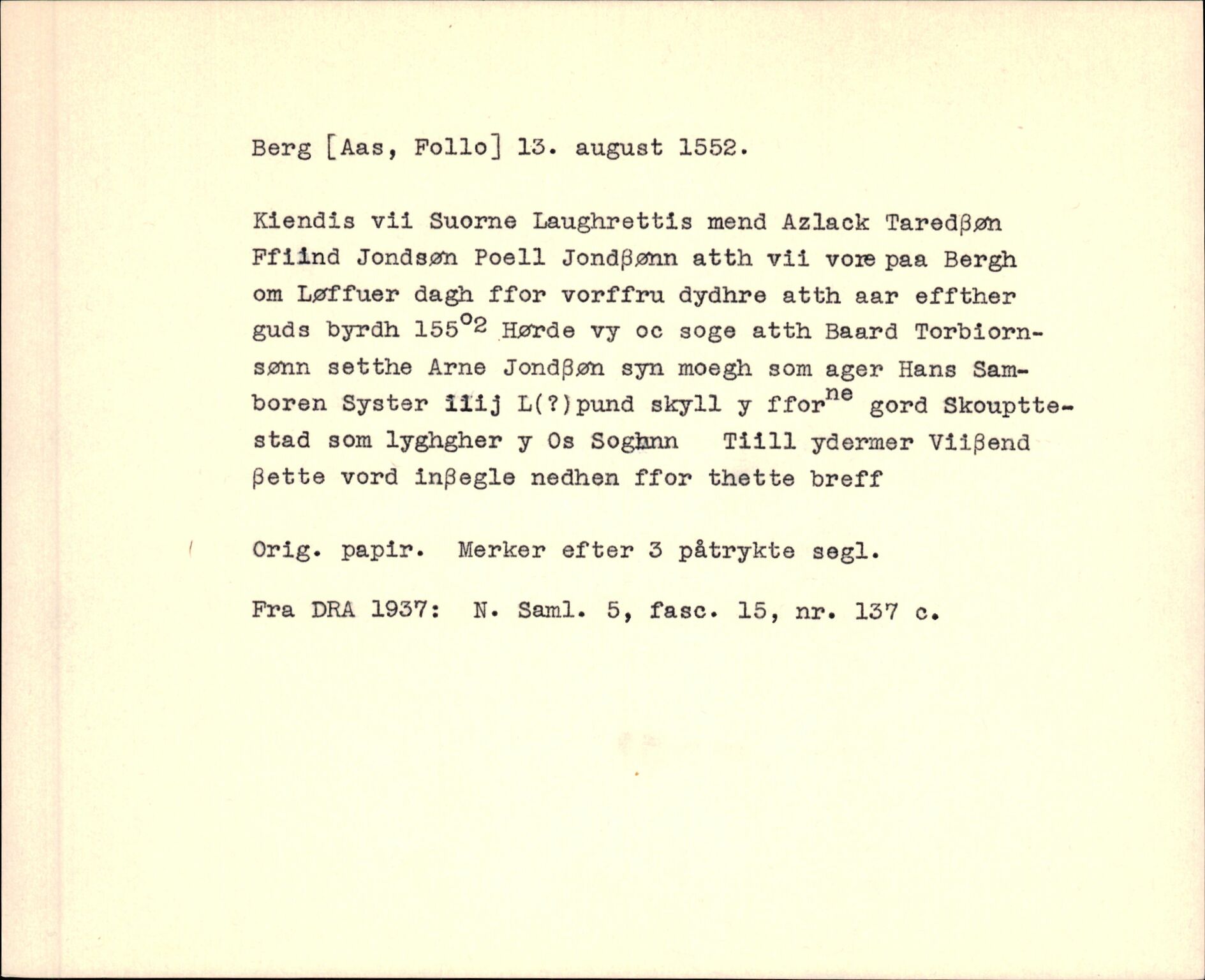 Riksarkivets diplomsamling, AV/RA-EA-5965/F35/F35f/L0002: Regestsedler: Diplomer fra DRA 1937 og 1996, p. 807