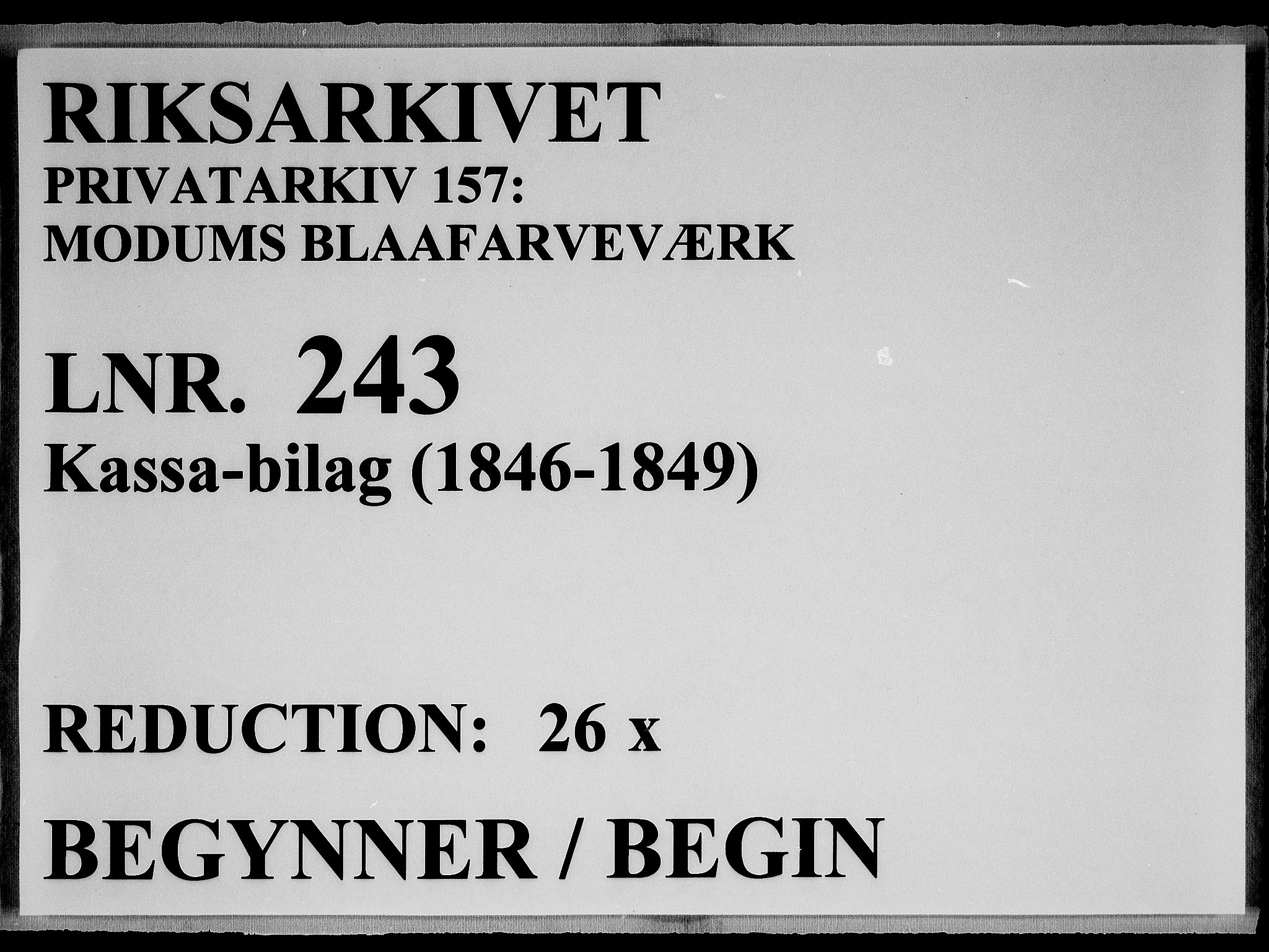 Modums Blaafarveværk, RA/PA-0157/G/Gd/Gdc/L0243/0001: -- / Kassa-bilag, 1846-1849, p. 1
