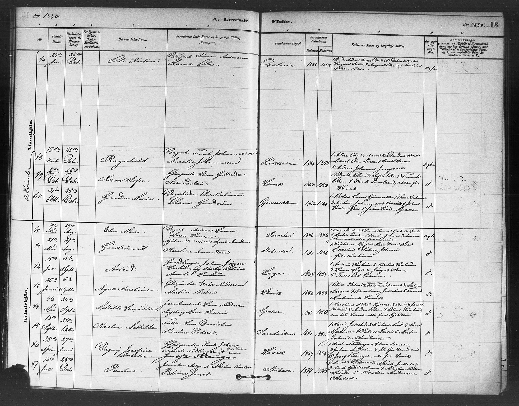 Asker prestekontor Kirkebøker, AV/SAO-A-10256a/F/Fc/L0001: Parish register (official) no. III 1, 1879-1892, p. 13