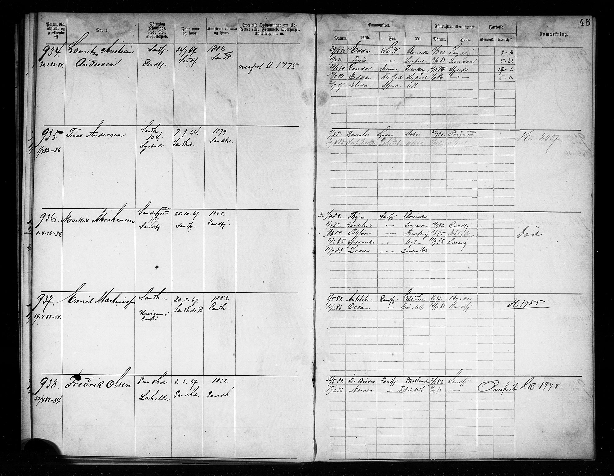 Sandefjord innrulleringskontor, AV/SAKO-A-788/F/Fa/L0004: Annotasjonsrulle, 1879-1889, p. 47