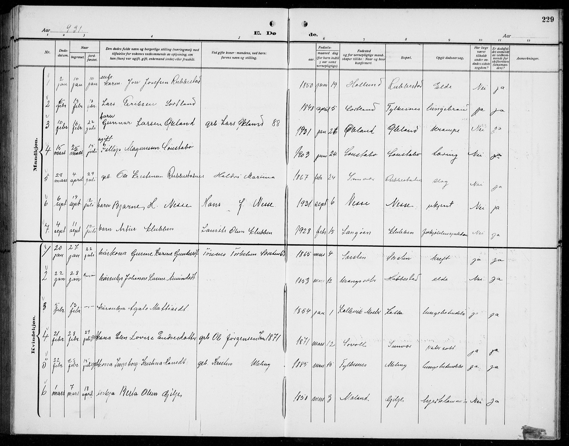 Finnås sokneprestembete, AV/SAB-A-99925/H/Ha/Hab/Habb/L0006: Parish register (copy) no. B 6, 1920-1936, p. 229