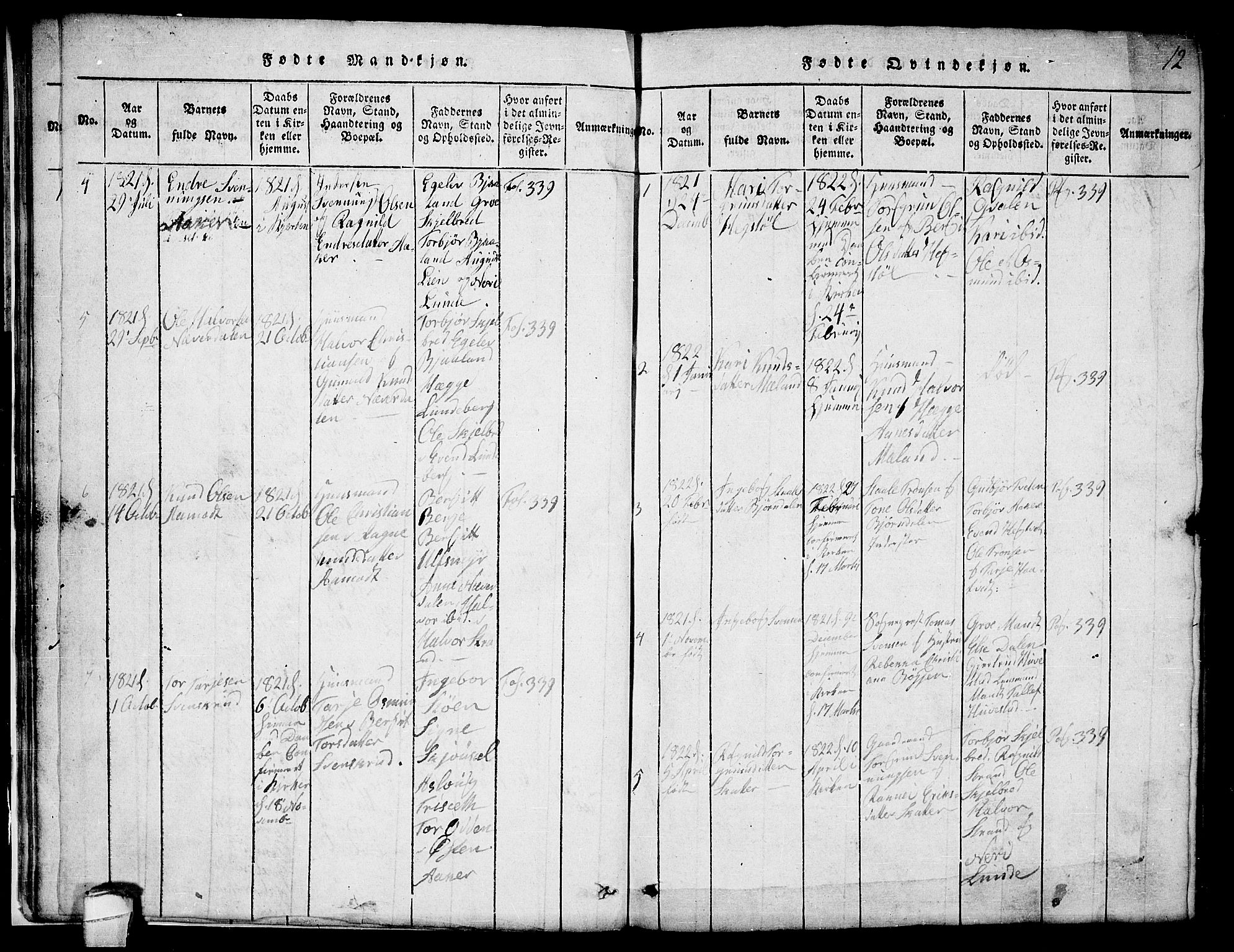Lårdal kirkebøker, SAKO/A-284/G/Ga/L0001: Parish register (copy) no. I 1, 1815-1861, p. 12