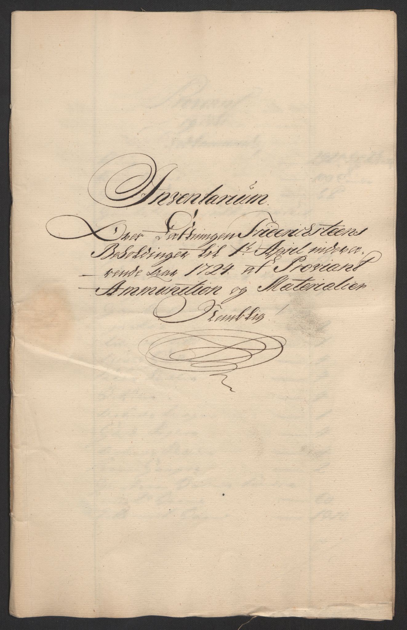 Kommanderende general (KG I) med Det norske krigsdirektorium, AV/RA-EA-5419/D/L0153: Fredriksten festning: Brev, inventarfortegnelser og regnskapsekstrakter, 1724-1729, p. 39