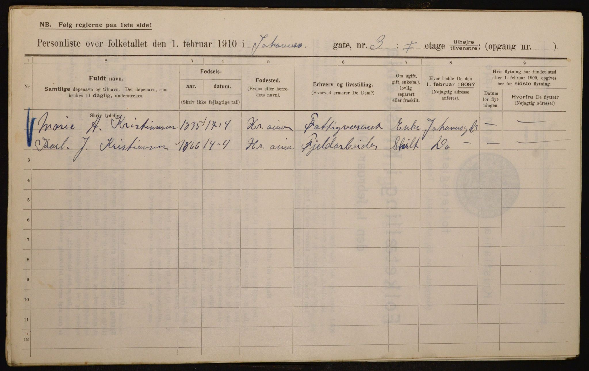 OBA, Municipal Census 1910 for Kristiania, 1910, p. 45836