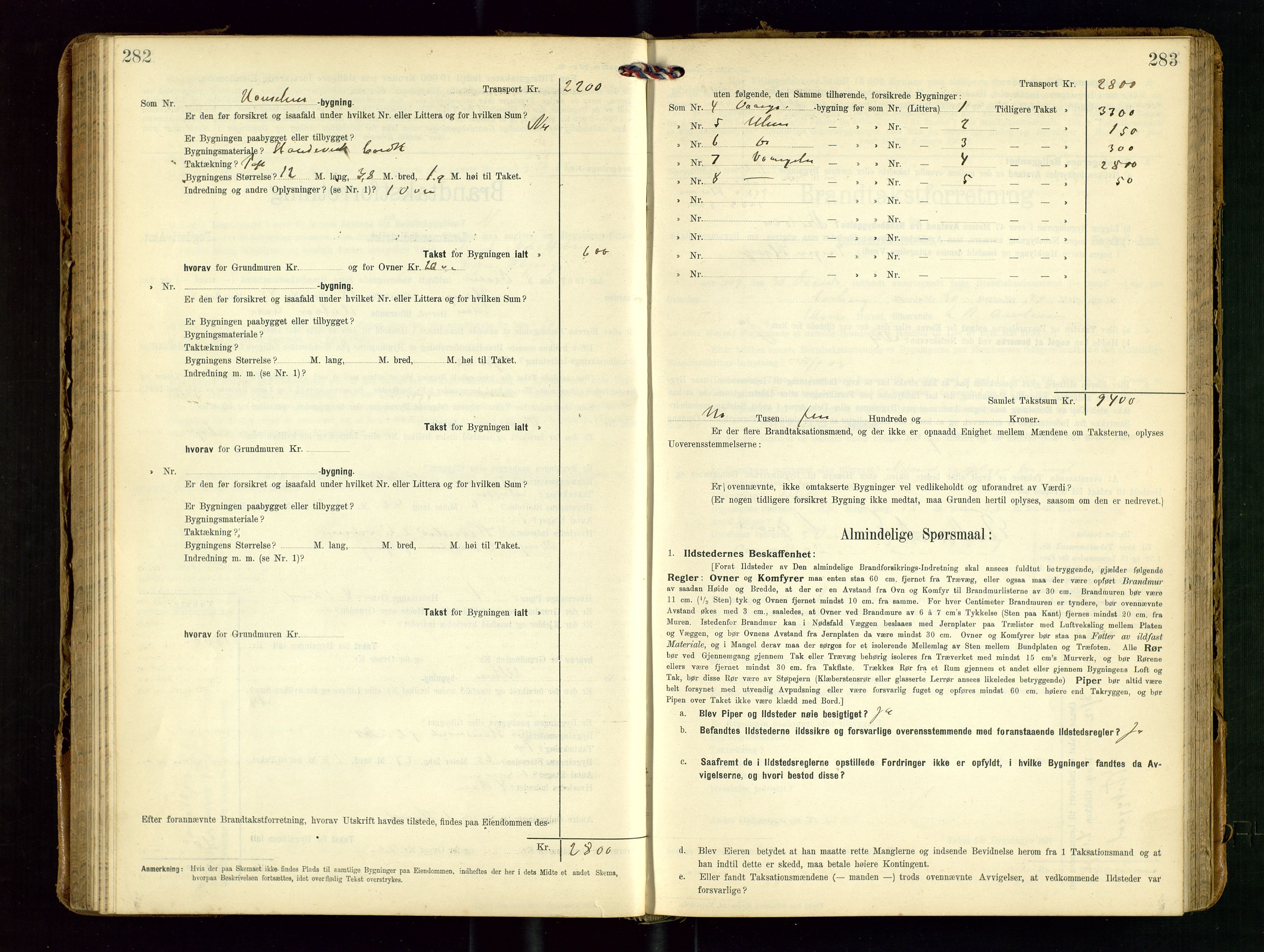 Torvestad lensmannskontor, AV/SAST-A-100307/1/Gob/L0004: "Brandtaxationsprotokol for Torvestad Lensmannsdistrikt", 1909-1923, p. 282-283