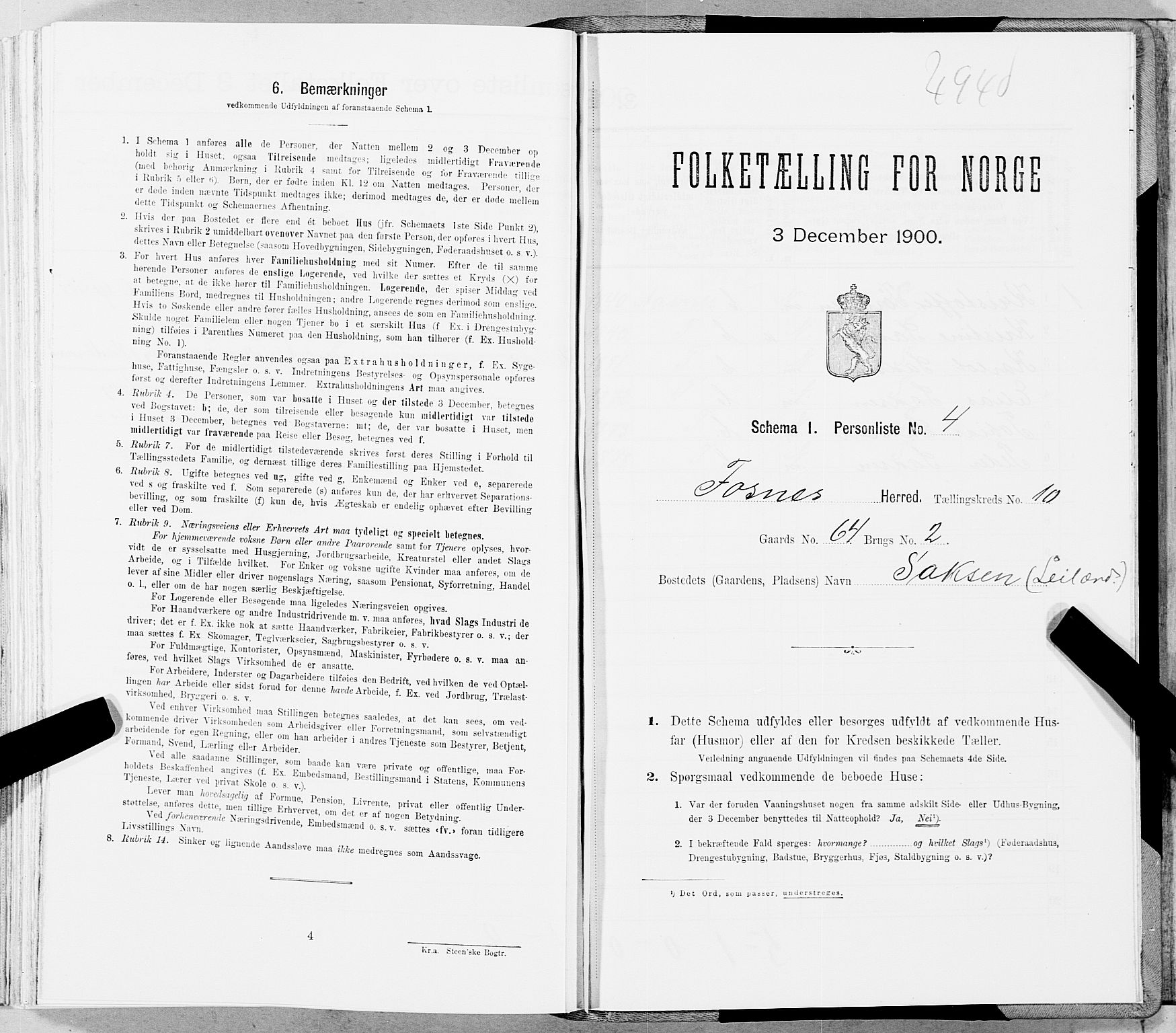 SAT, 1900 census for Fosnes, 1900, p. 1297