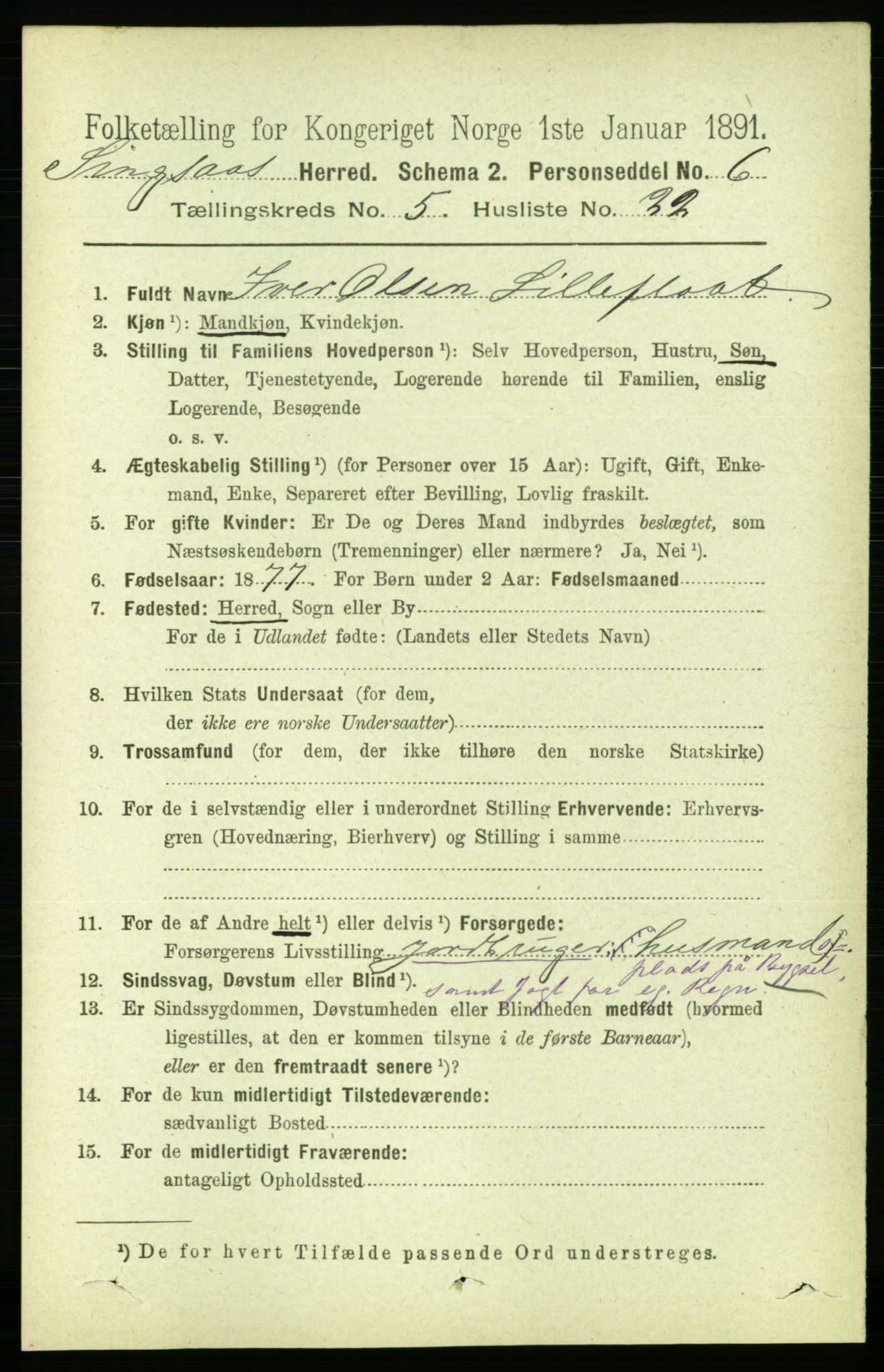 RA, 1891 census for 1646 Singsås, 1891, p. 1168