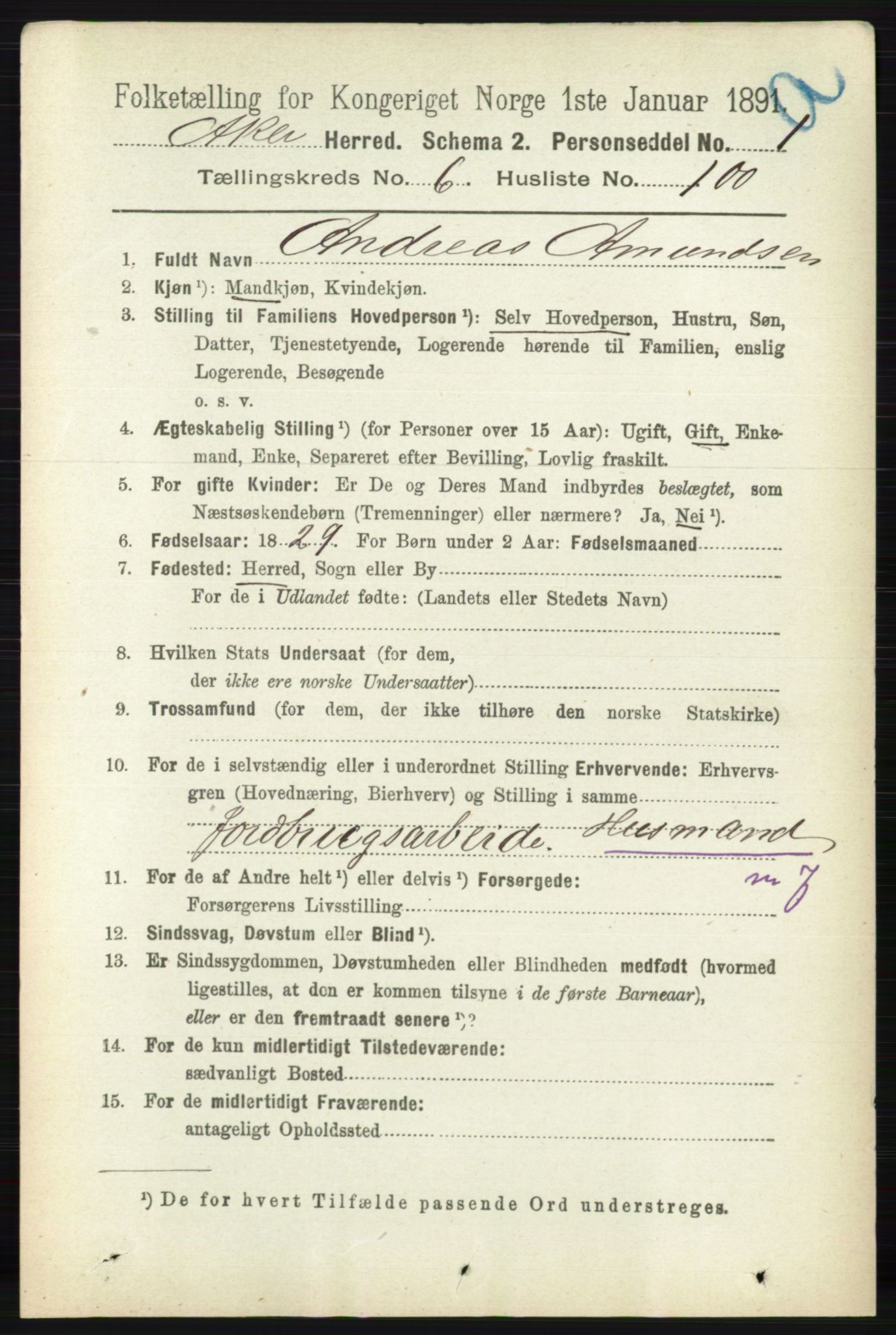 RA, 1891 census for 0218 Aker, 1891, p. 6133