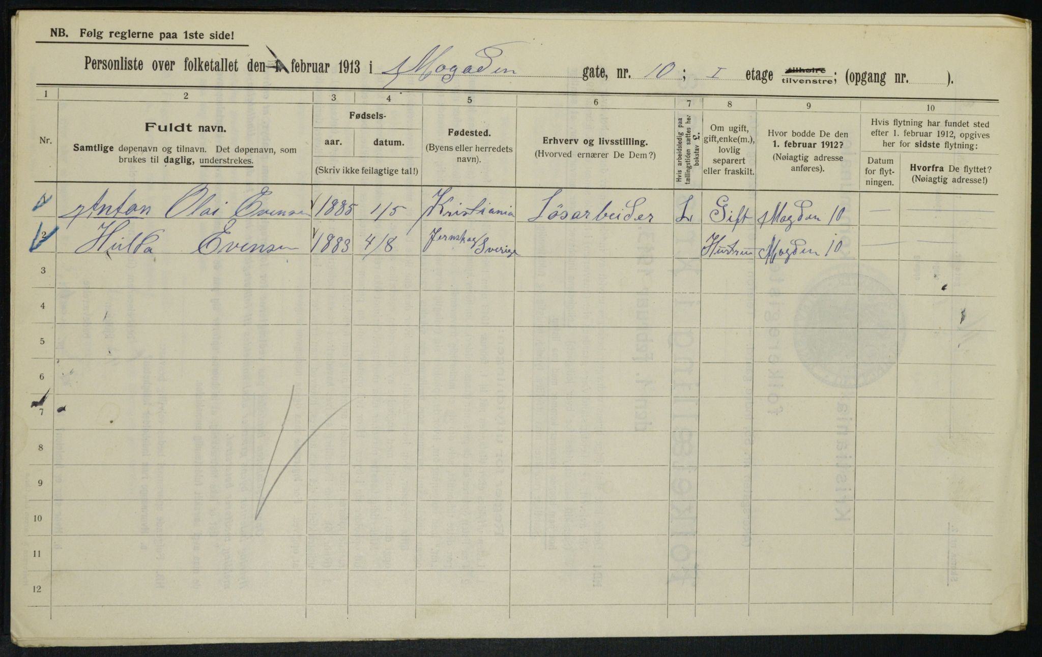 OBA, Municipal Census 1913 for Kristiania, 1913, p. 65318