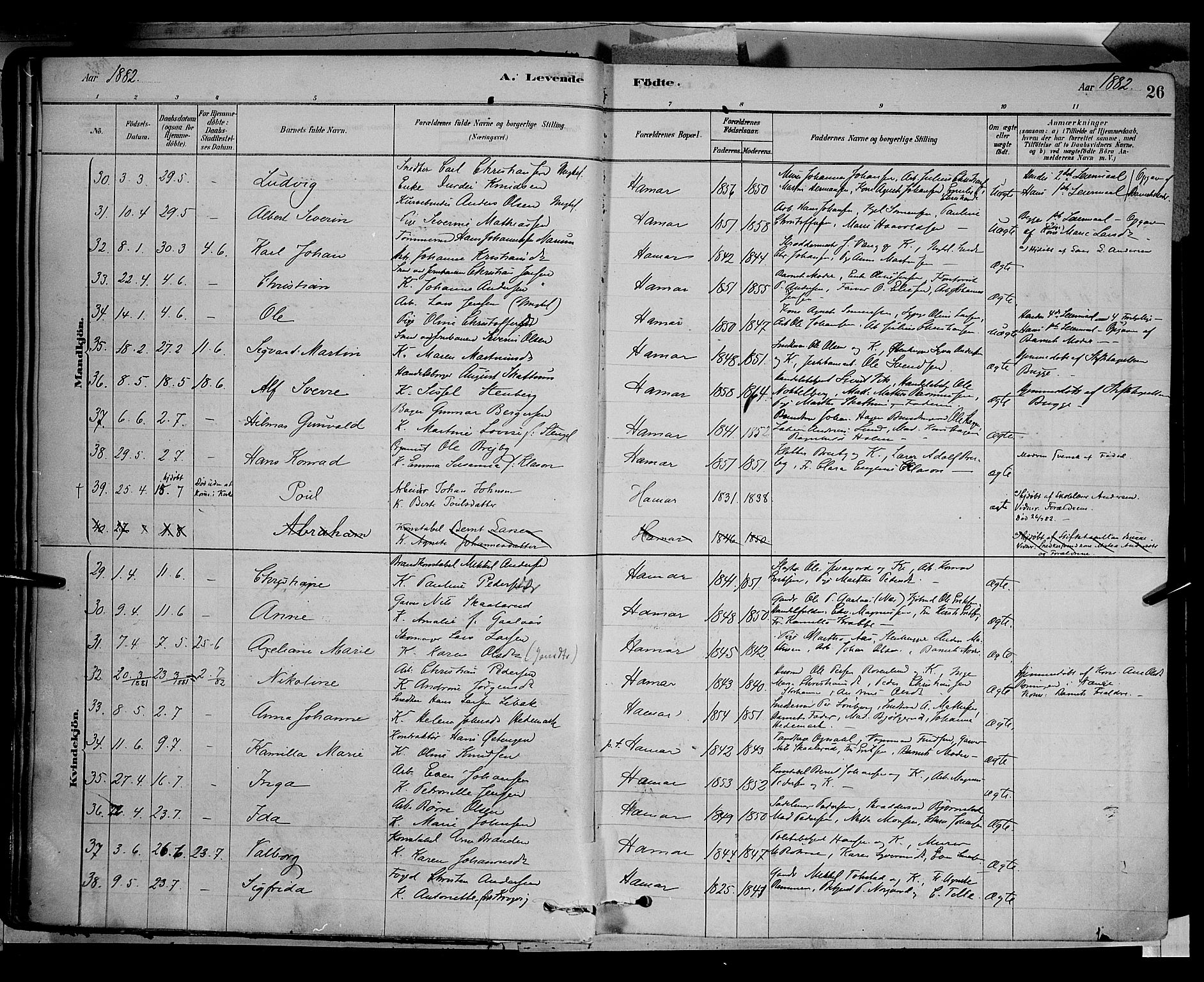 Vang prestekontor, Hedmark, AV/SAH-PREST-008/H/Ha/Haa/L0016: Parish register (official) no. 16, 1878-1889, p. 26