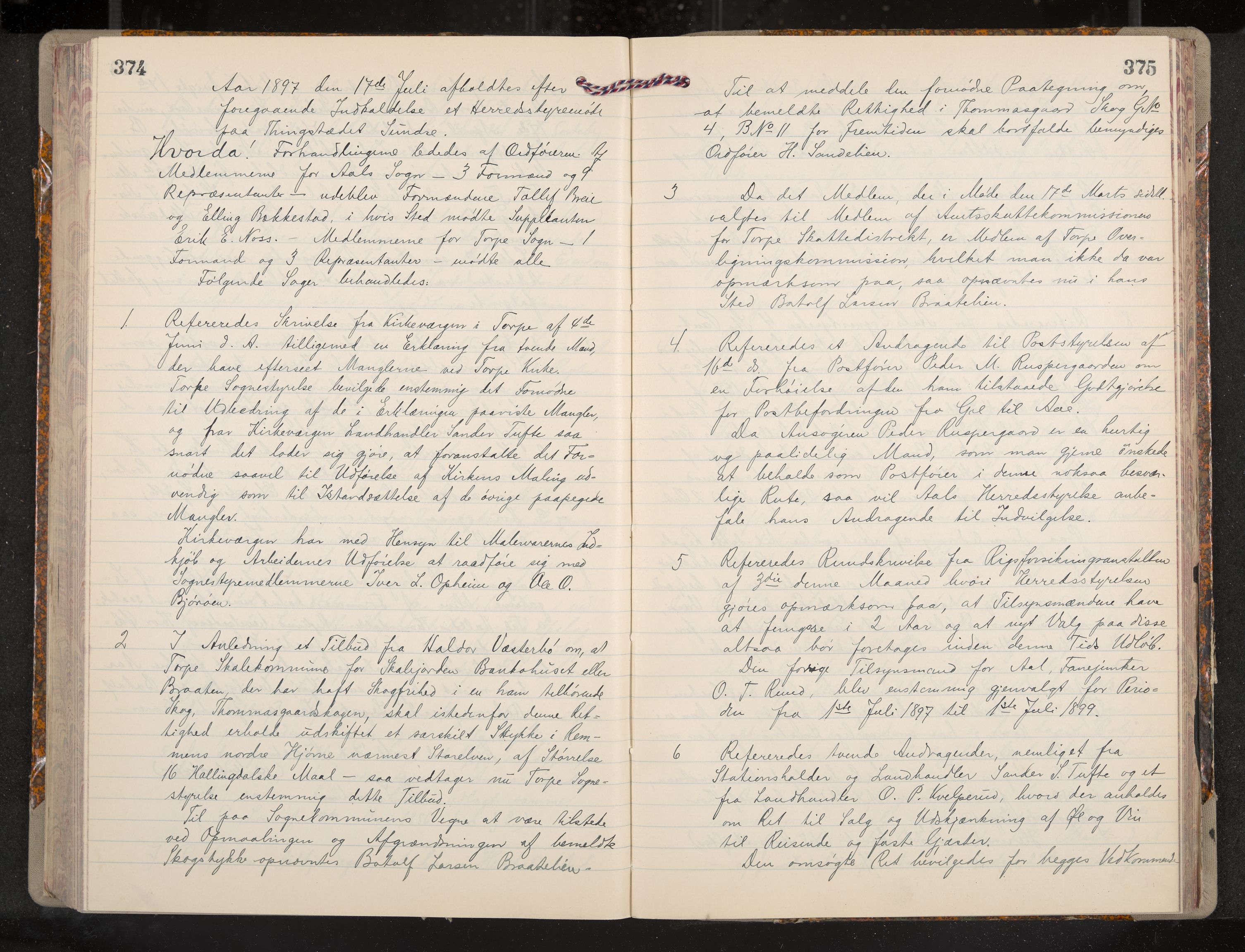 Ål formannskap og sentraladministrasjon, IKAK/0619021/A/Aa/L0004: Utskrift av møtebok, 1881-1901, p. 374-375