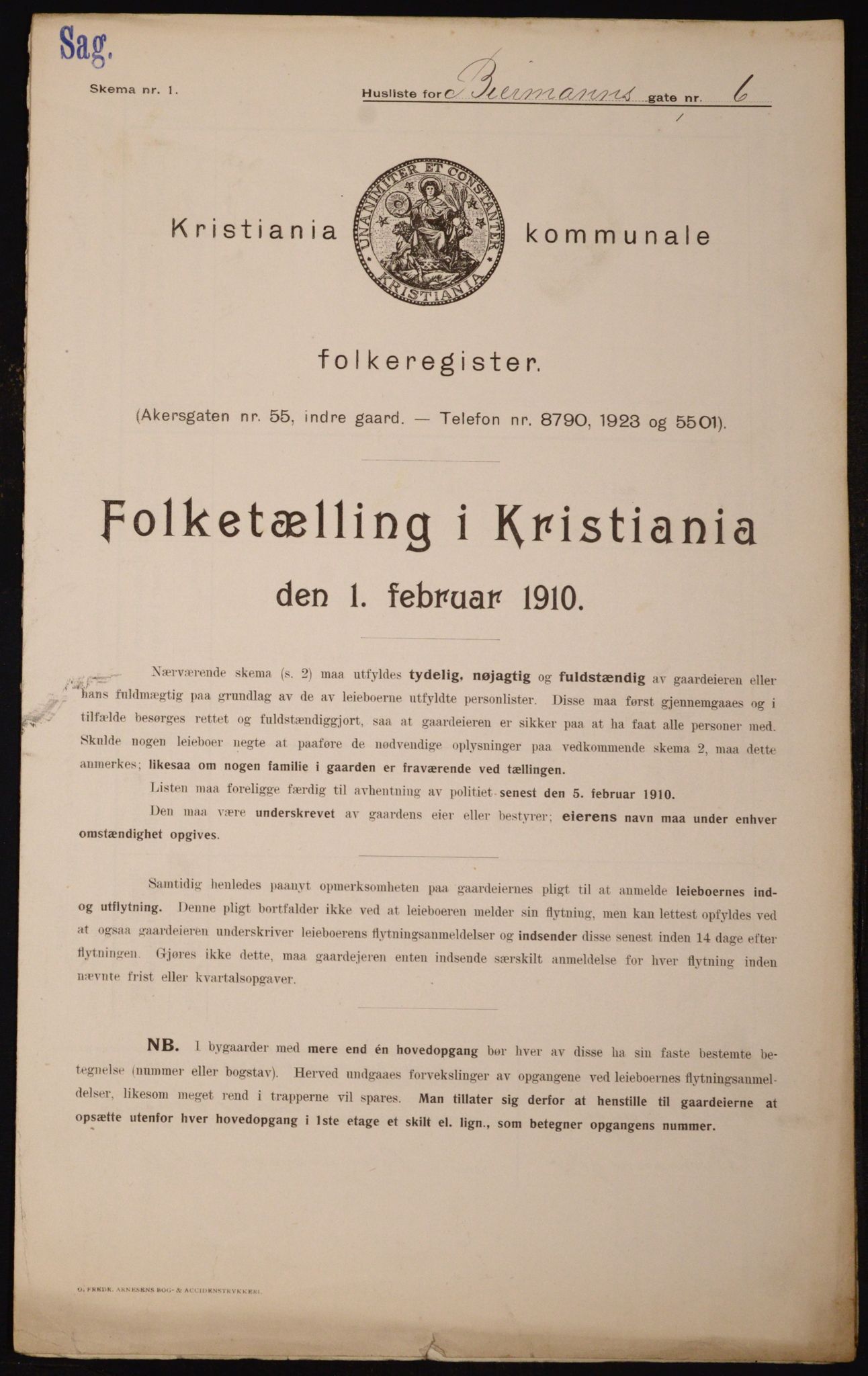 OBA, Municipal Census 1910 for Kristiania, 1910, p. 4610