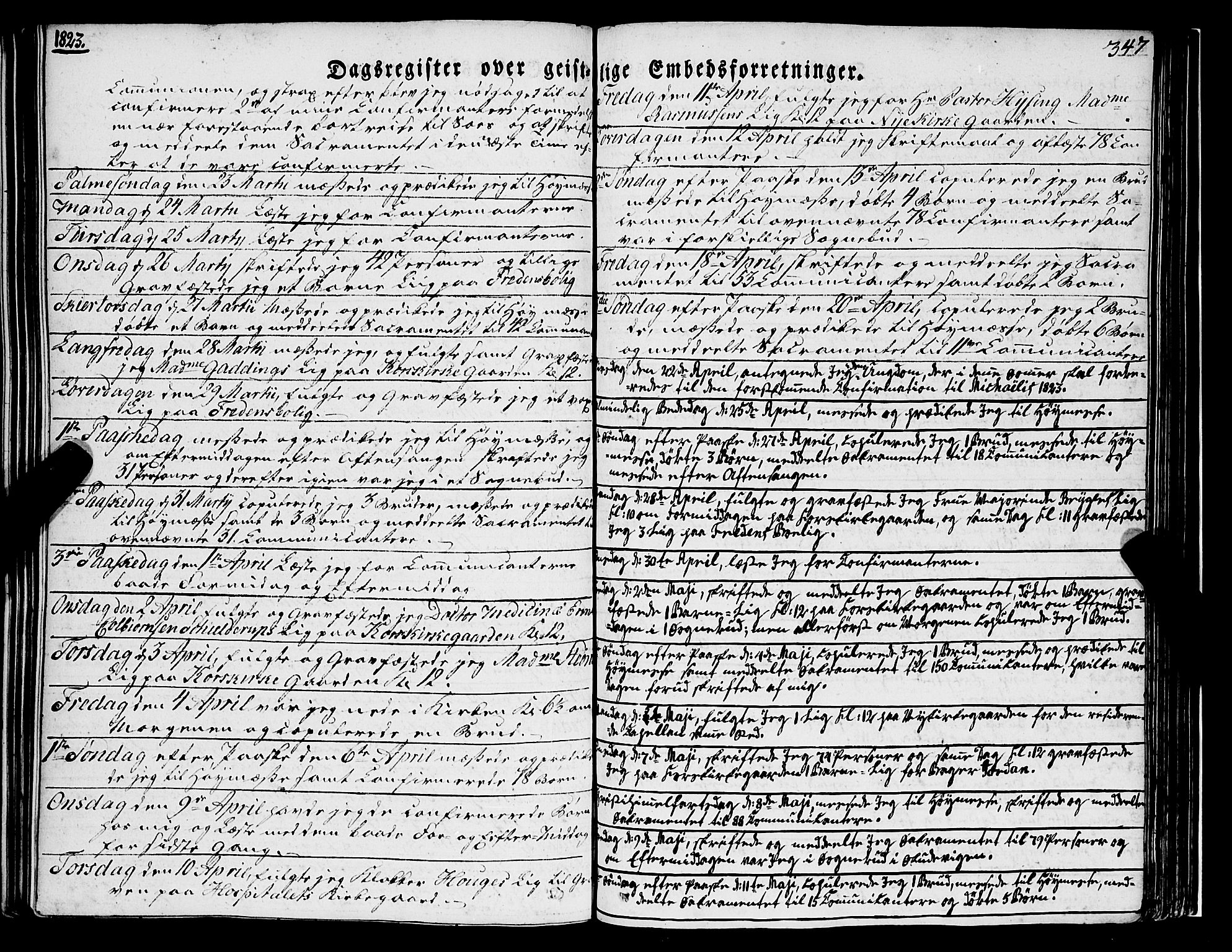 Korskirken sokneprestembete, AV/SAB-A-76101/H/Haa/L0050: Parish register (official) no. F 1, 1821-1869, p. 347