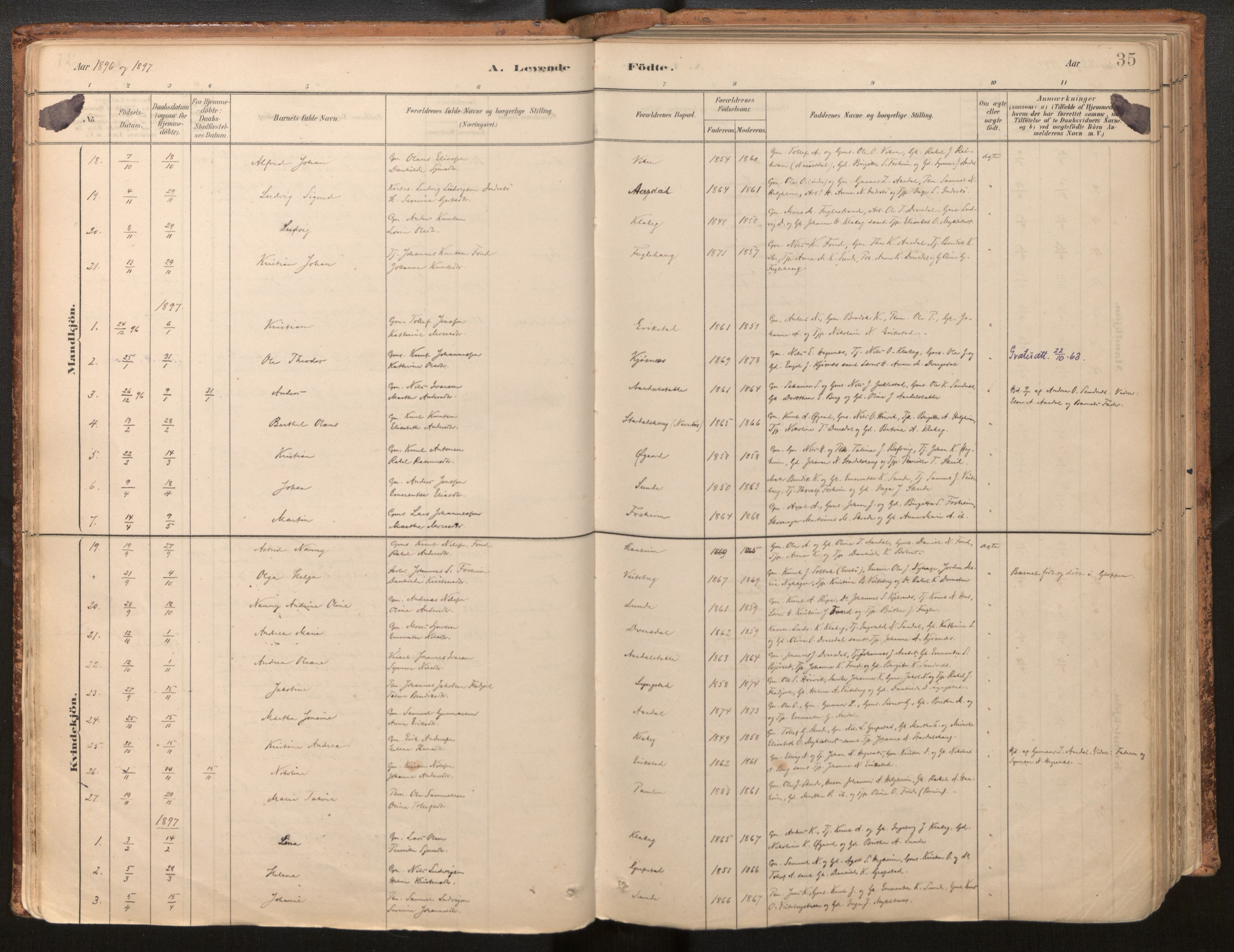 Jølster sokneprestembete, SAB/A-80701/H/Haa/Haac/L0001: Parish register (official) no. C 1, 1882-1928, p. 35