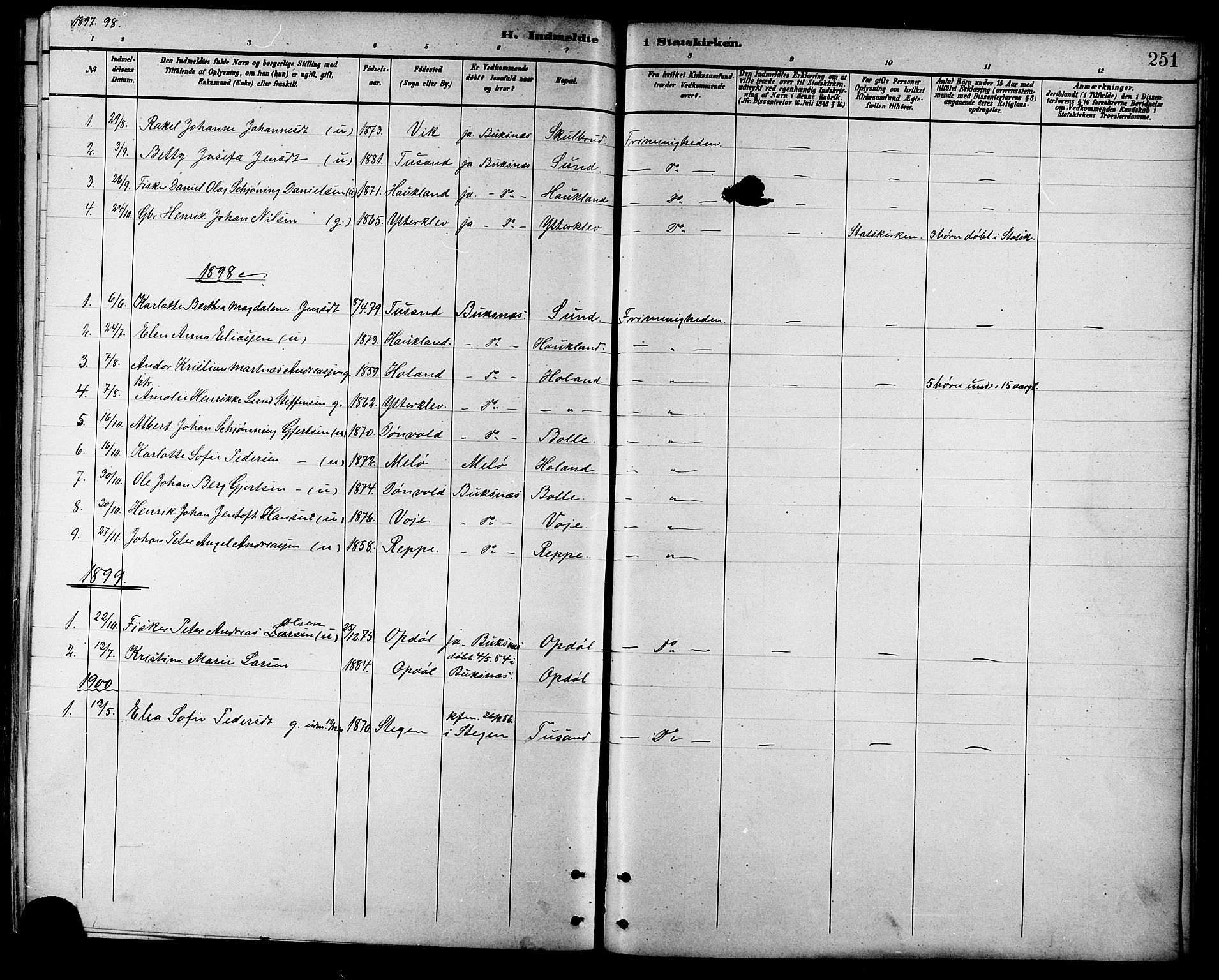 Ministerialprotokoller, klokkerbøker og fødselsregistre - Nordland, AV/SAT-A-1459/881/L1167: Parish register (copy) no. 881C04, 1886-1899, p. 251