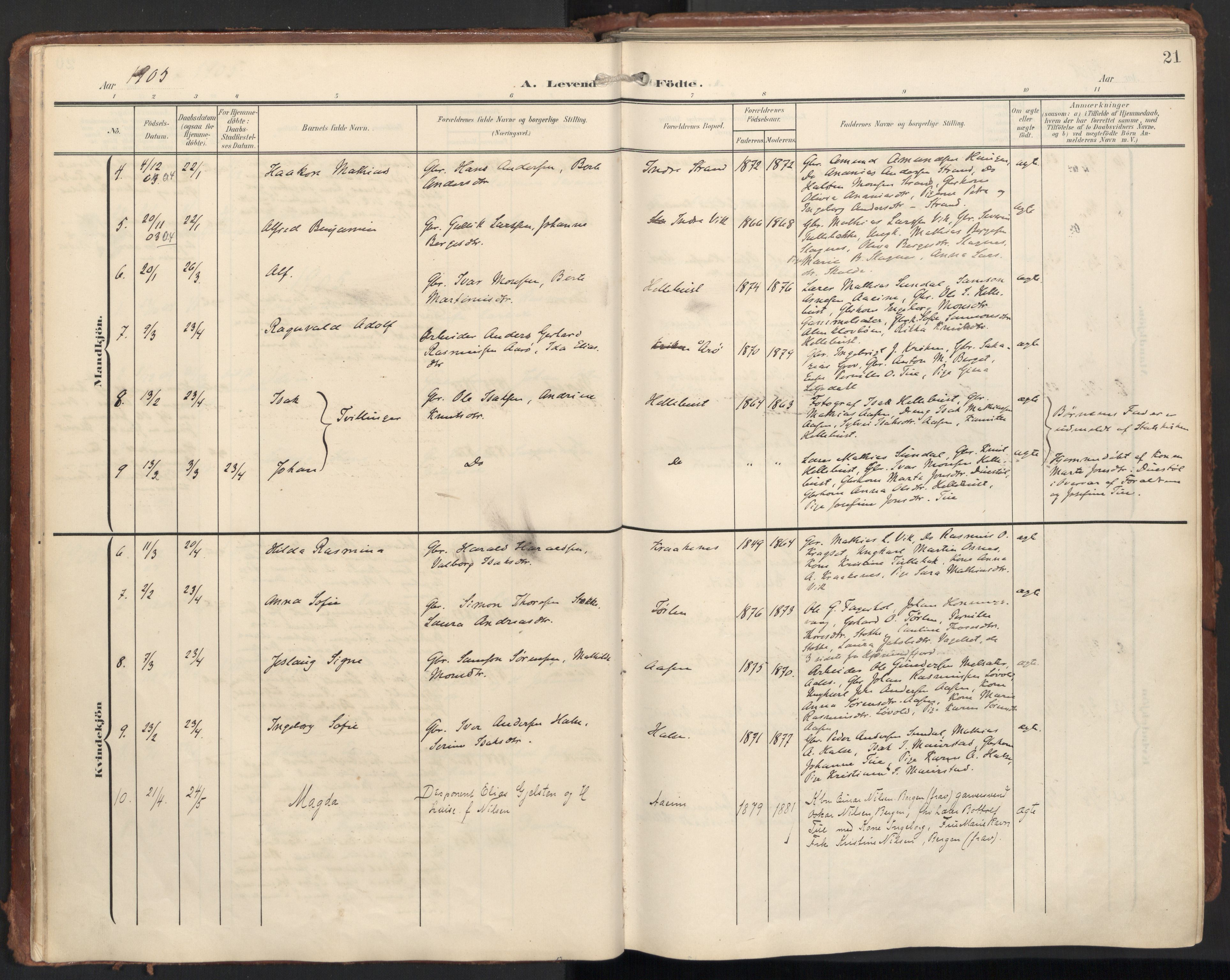 Ministerialprotokoller, klokkerbøker og fødselsregistre - Møre og Romsdal, AV/SAT-A-1454/501/L0011: Parish register (official) no. 501A11, 1902-1919, p. 21