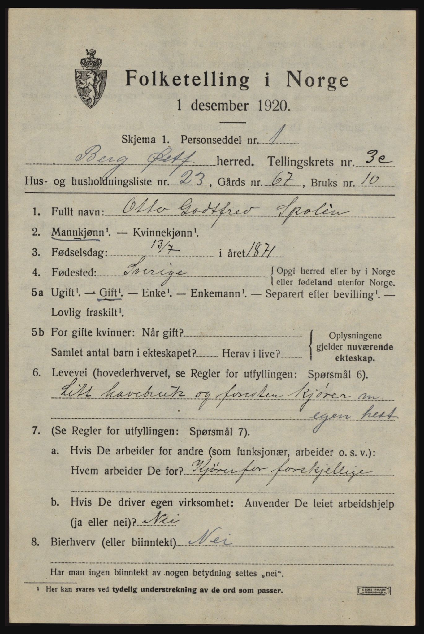 SAO, 1920 census for Berg, 1920, p. 7355