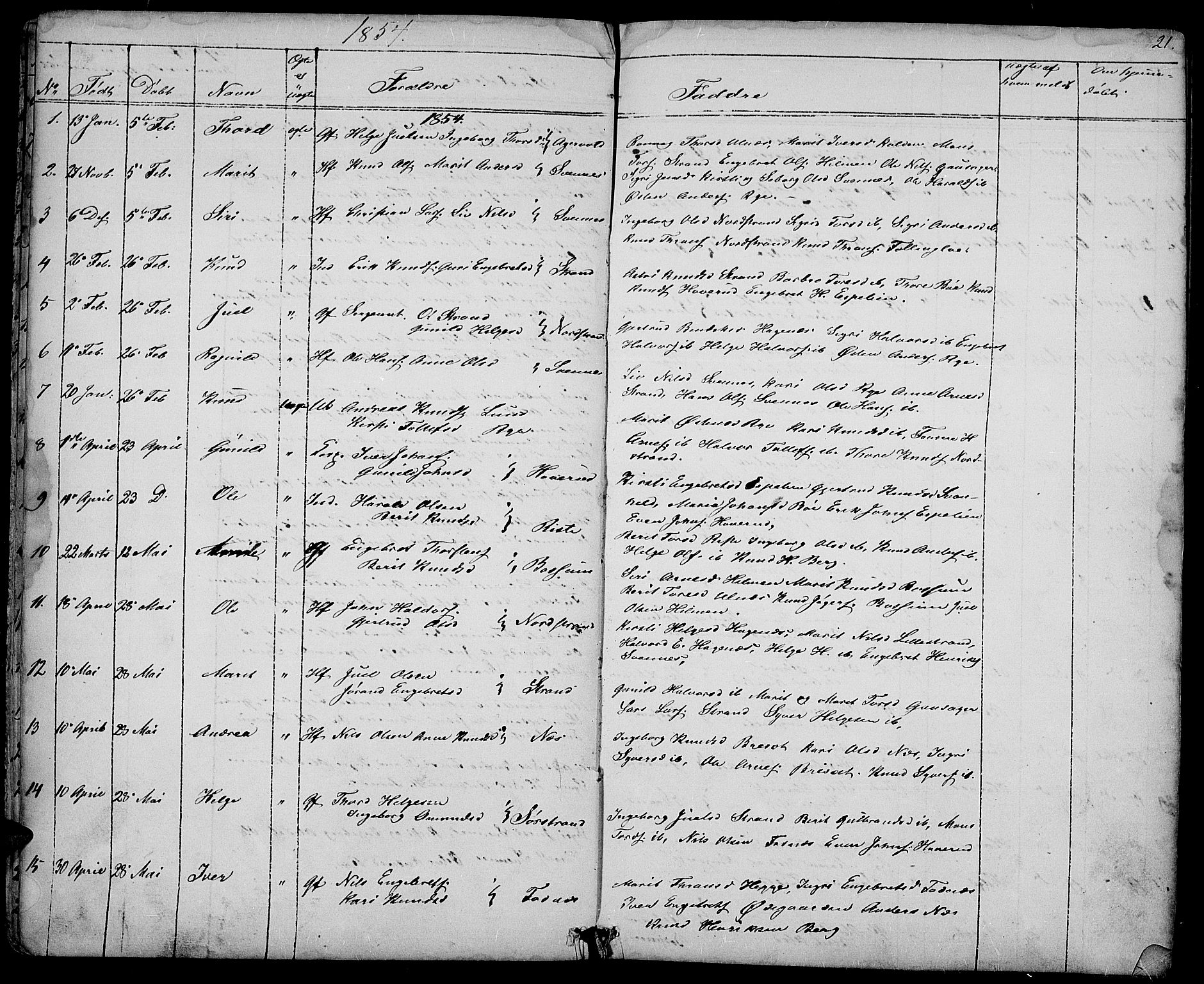 Nord-Aurdal prestekontor, AV/SAH-PREST-132/H/Ha/Hab/L0003: Parish register (copy) no. 3, 1842-1882, p. 21