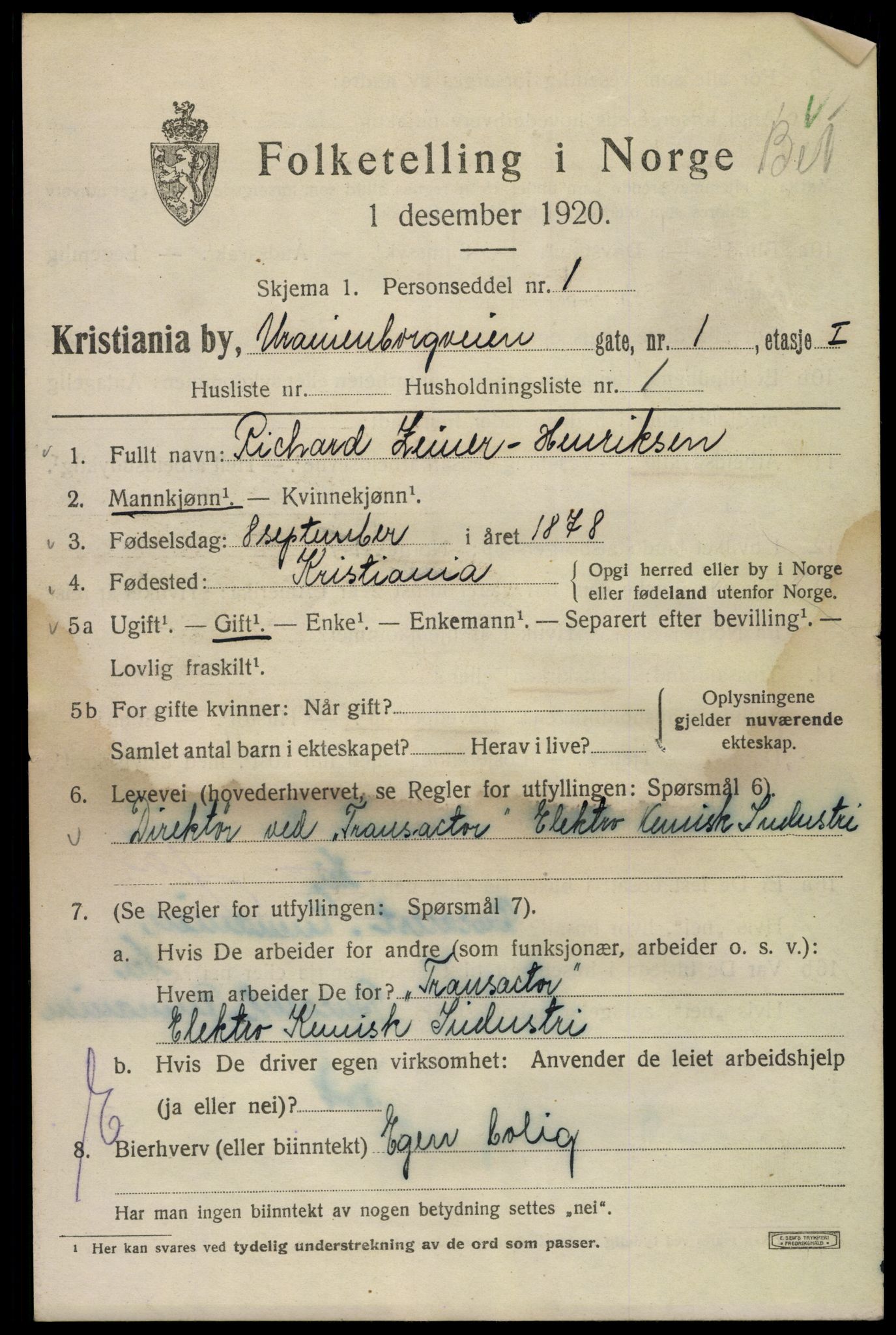 SAO, 1920 census for Kristiania, 1920, p. 619351