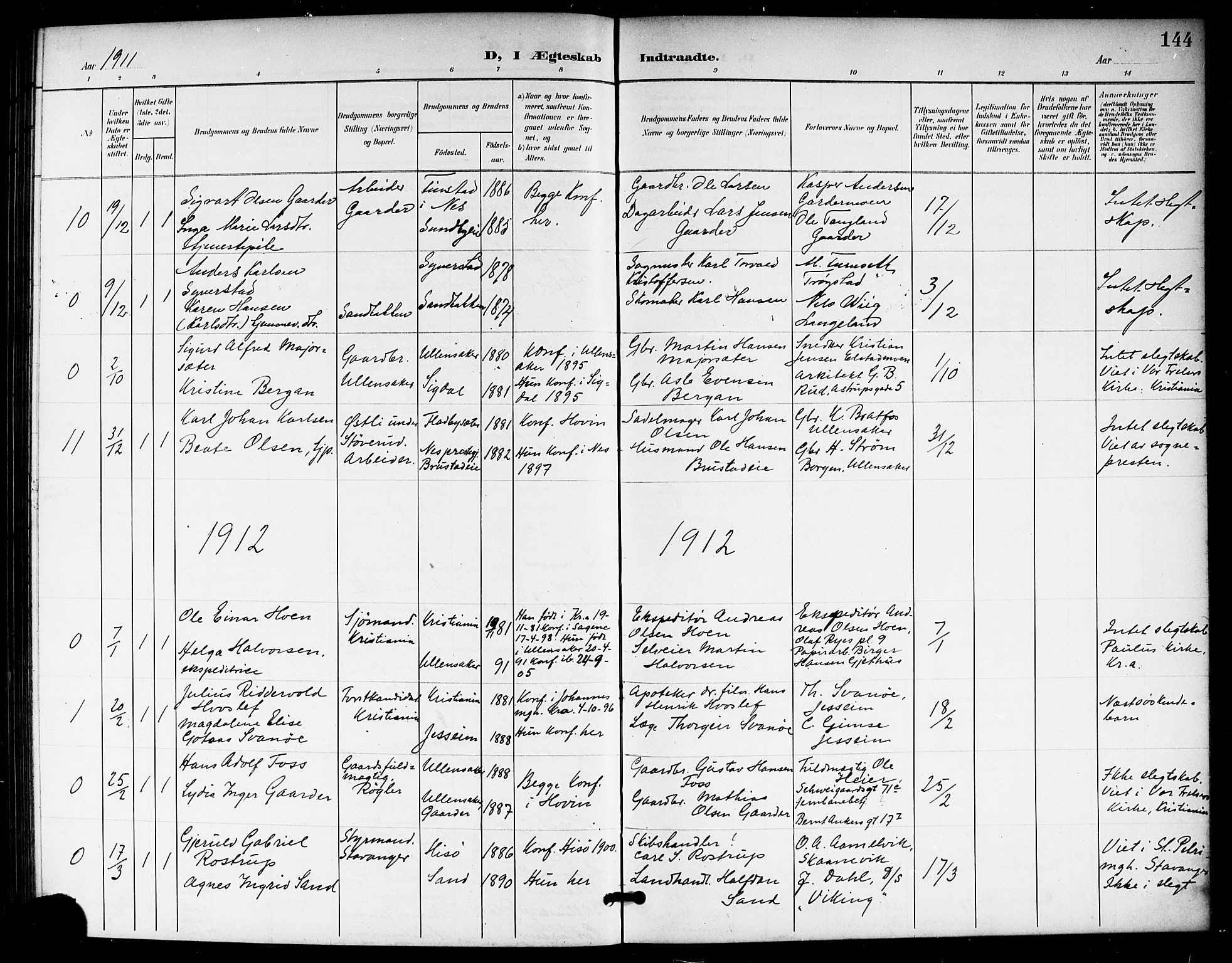 Ullensaker prestekontor Kirkebøker, AV/SAO-A-10236a/G/Gb/L0001: Parish register (copy) no. II 1, 1901-1917, p. 144