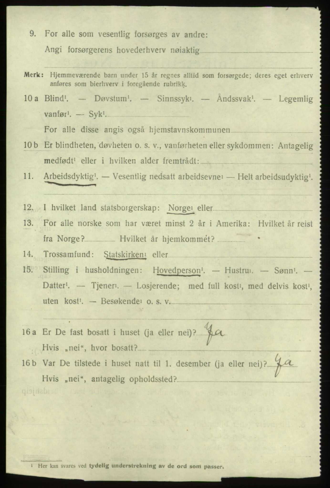 SAB, 1920 census for Tysnes, 1920, p. 3219