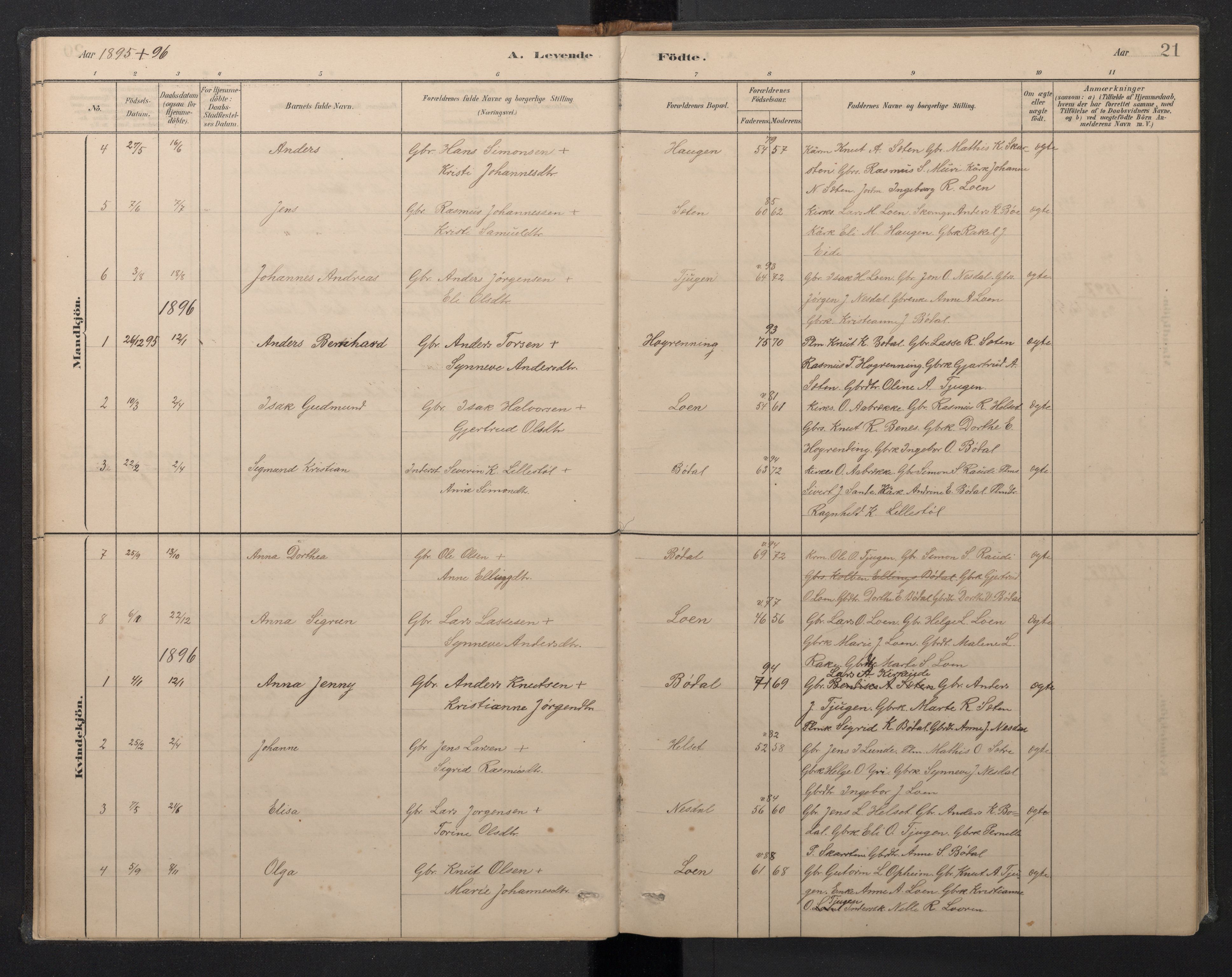 Stryn Sokneprestembete, AV/SAB-A-82501: Parish register (copy) no. B 3, 1881-1918, p. 20b-21a