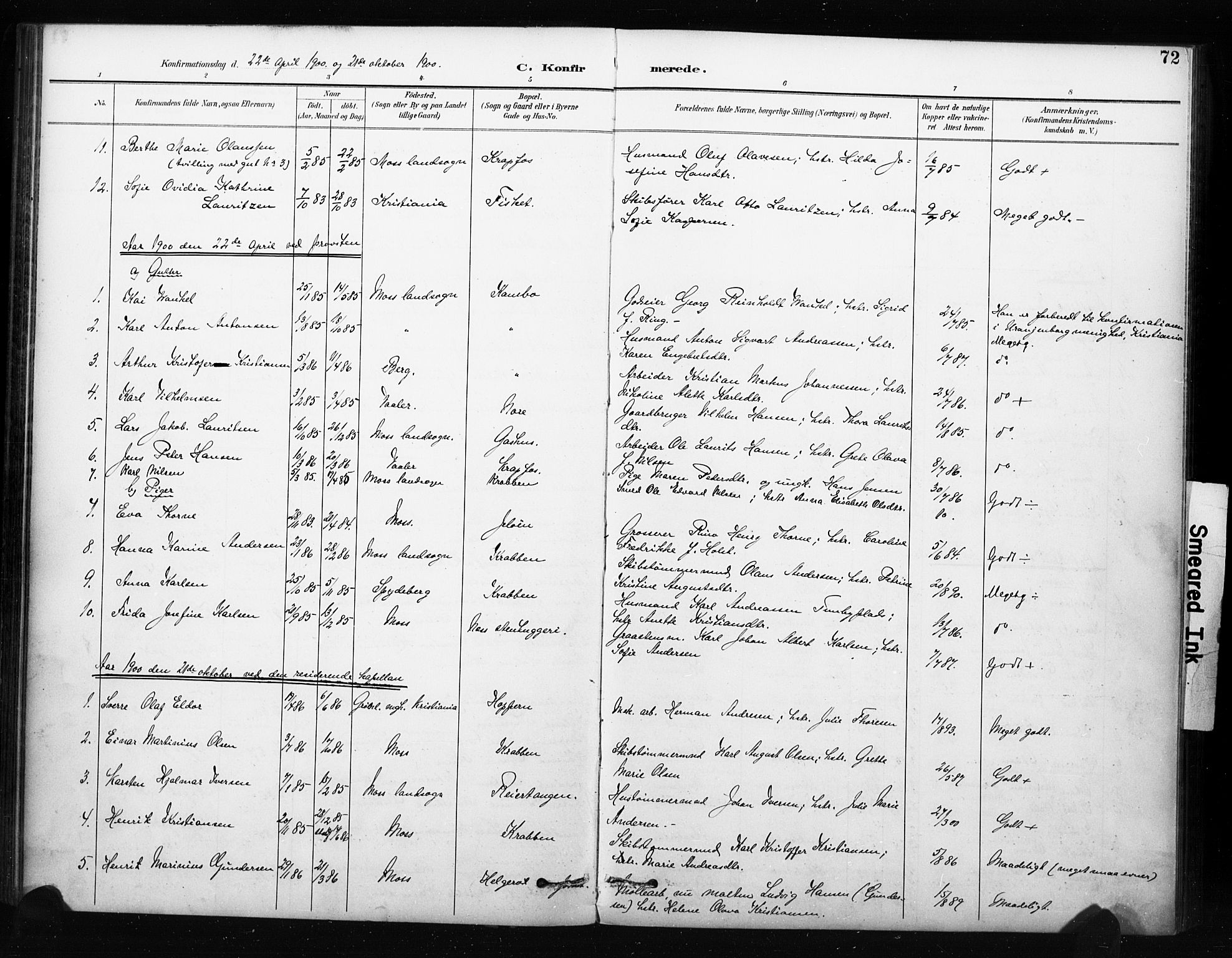 Moss prestekontor Kirkebøker, AV/SAO-A-2003/F/Fc/L0002: Parish register (official) no. III 2, 1894-1906, p. 72