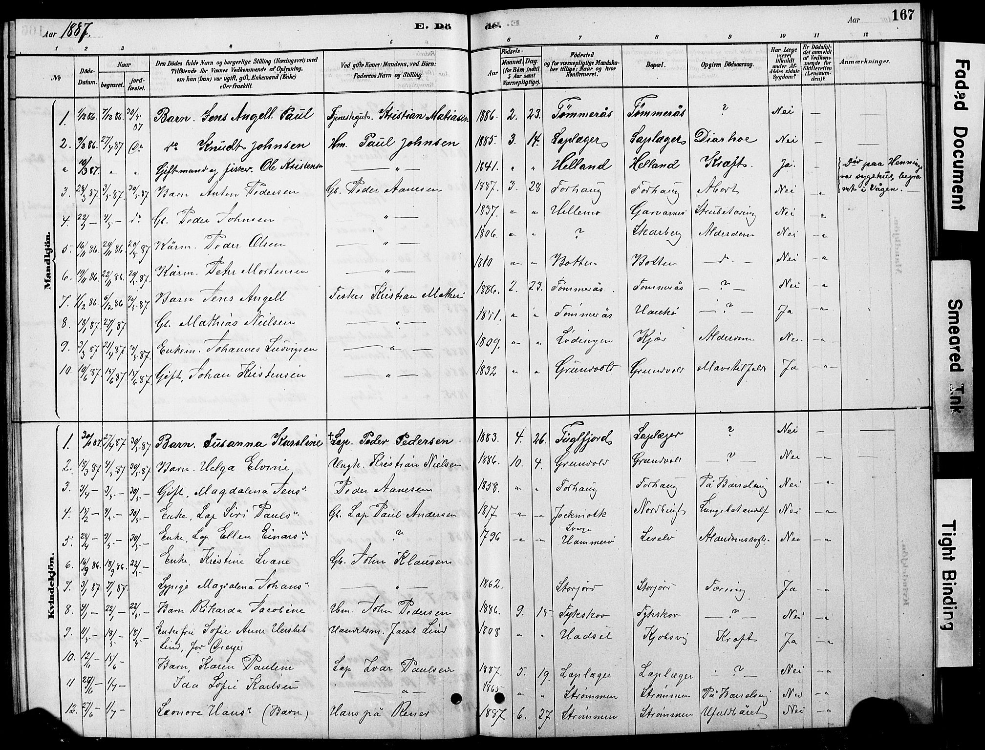 Ministerialprotokoller, klokkerbøker og fødselsregistre - Nordland, AV/SAT-A-1459/861/L0875: Parish register (copy) no. 861C01, 1879-1887, p. 167