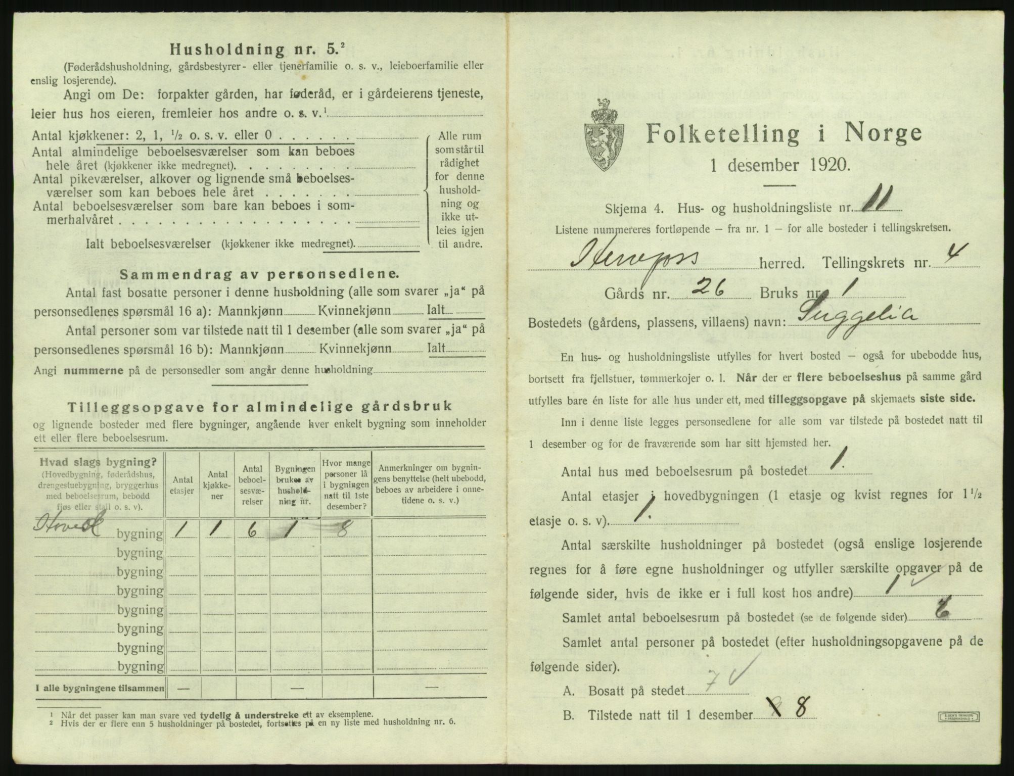 SAK, 1920 census for Herefoss, 1920, p. 152