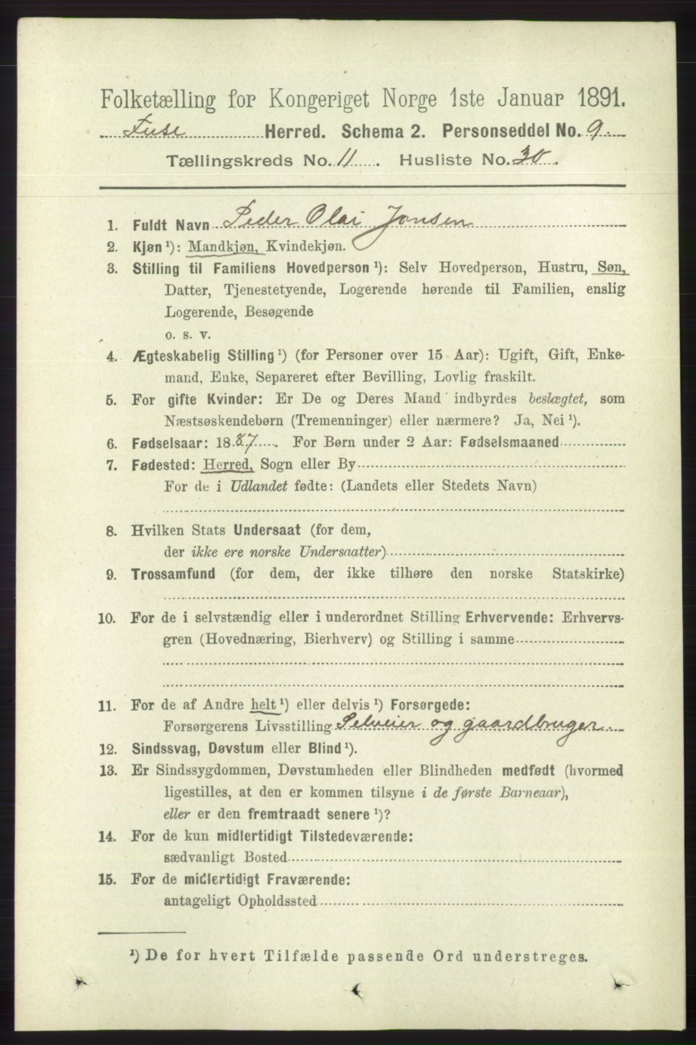 RA, 1891 census for 1241 Fusa, 1891, p. 2290