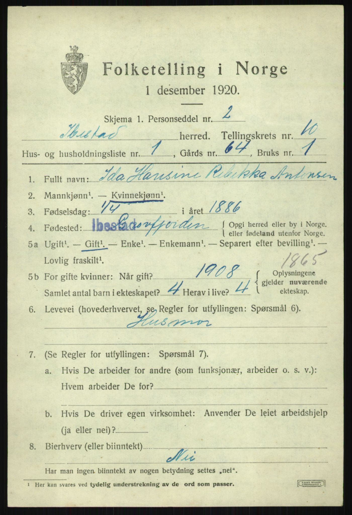 SATØ, 1920 census for Ibestad, 1920, p. 5591