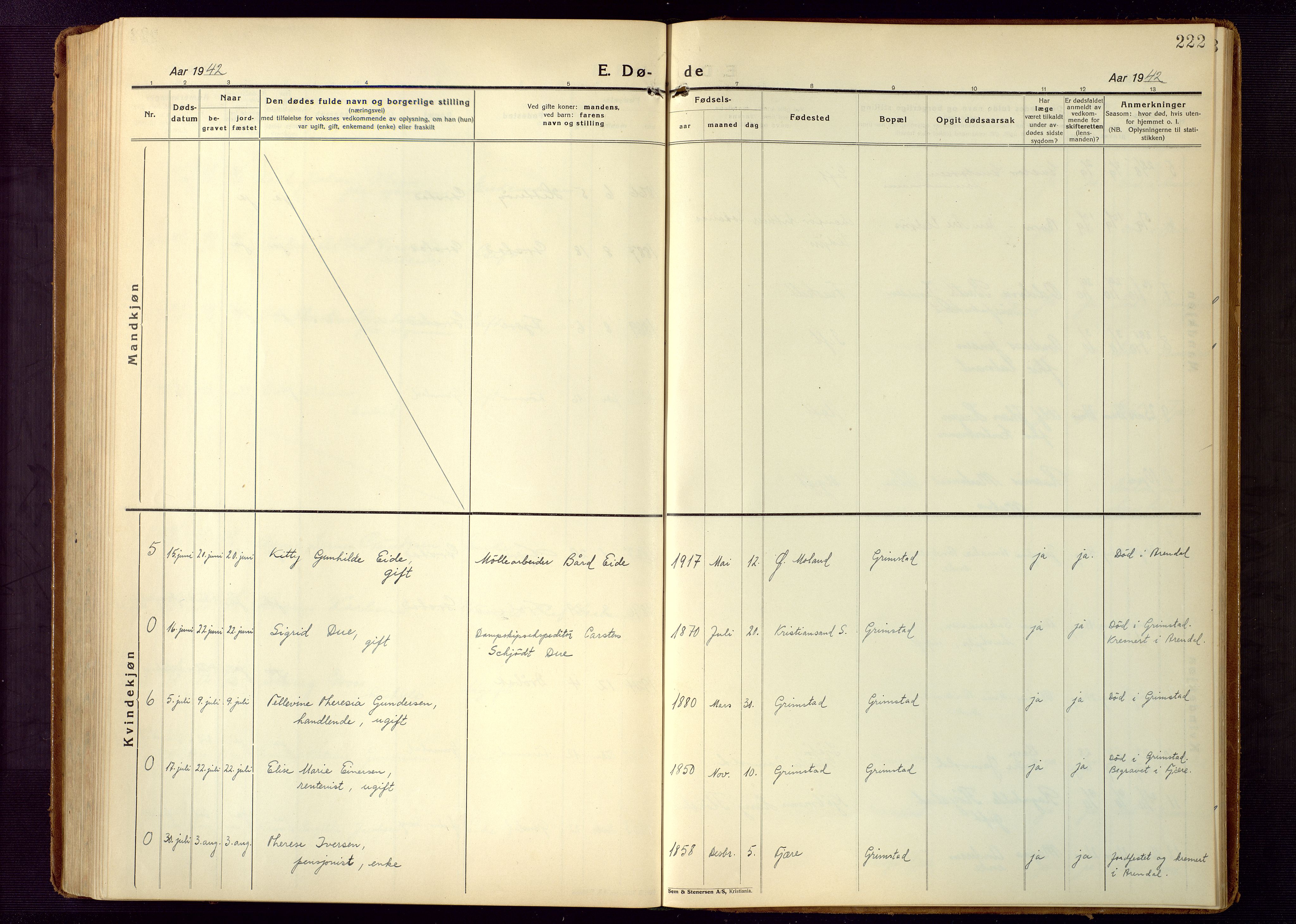 Grimstad sokneprestkontor, AV/SAK-1111-0017/F/Fb/L0002: Parish register (copy) no. B 2, 1923-1949, p. 222