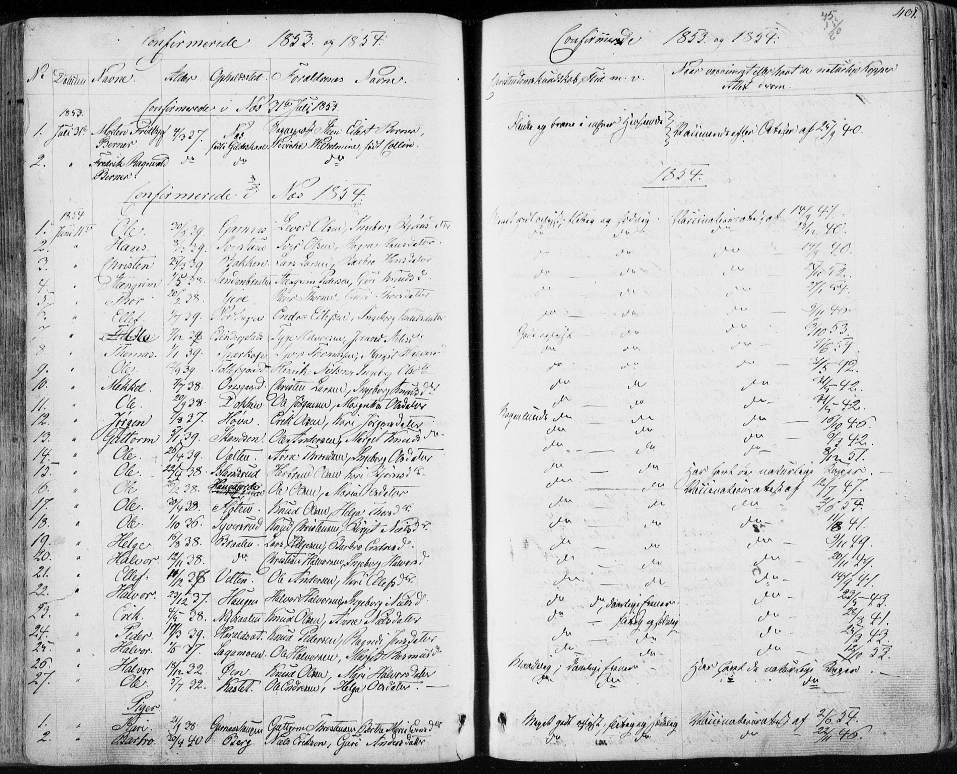 Nes kirkebøker, SAKO/A-236/F/Fa/L0009: Parish register (official) no. 9, 1834-1863, p. 401