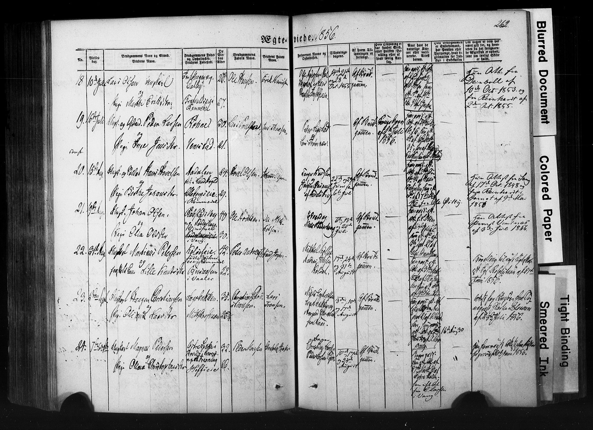 Løten prestekontor, AV/SAH-PREST-022/K/Ka/L0007: Parish register (official) no. 7, 1850-1859, p. 262