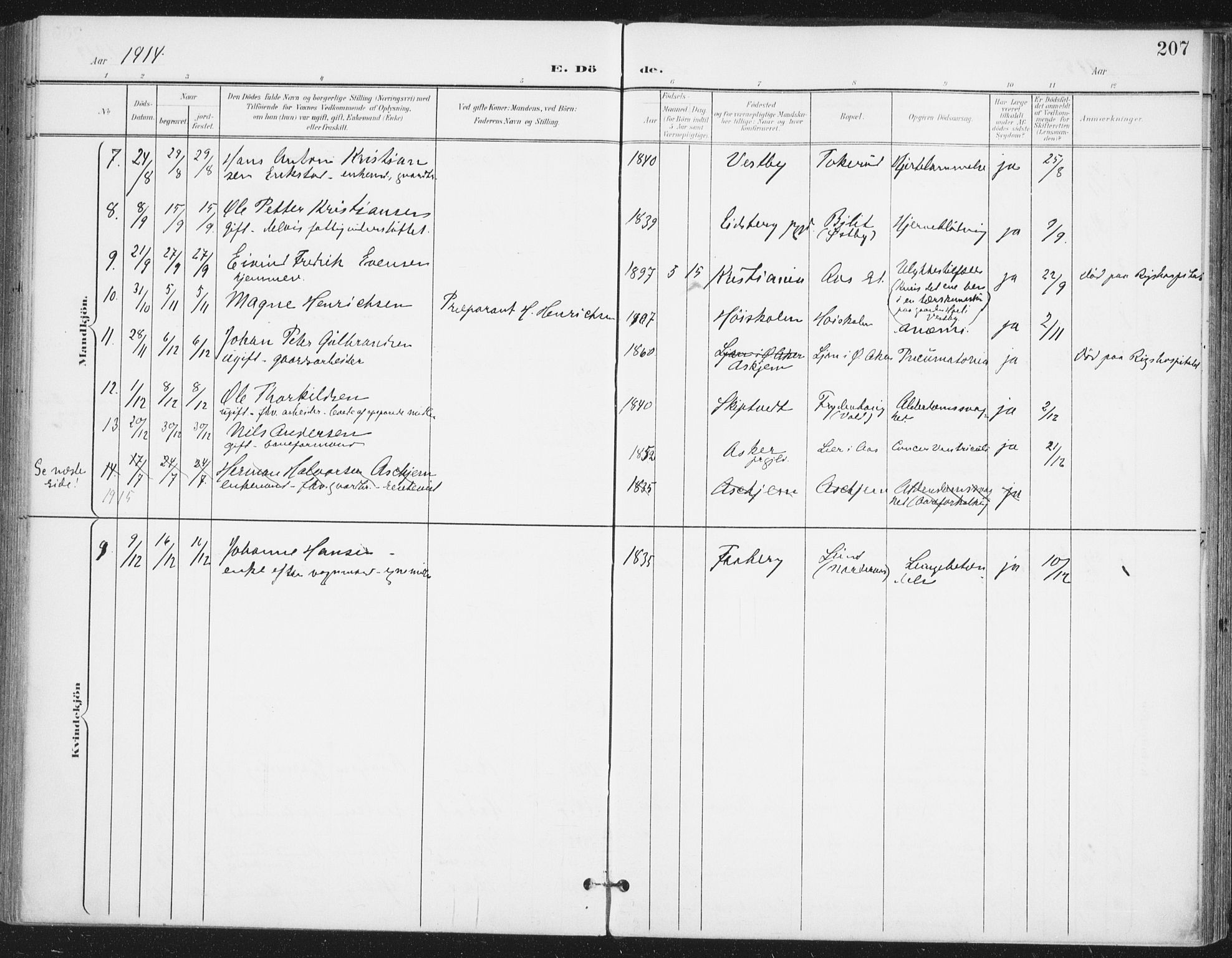 Ås prestekontor Kirkebøker, AV/SAO-A-10894/F/Fa/L0010: Parish register (official) no. I 10, 1900-1918, p. 207