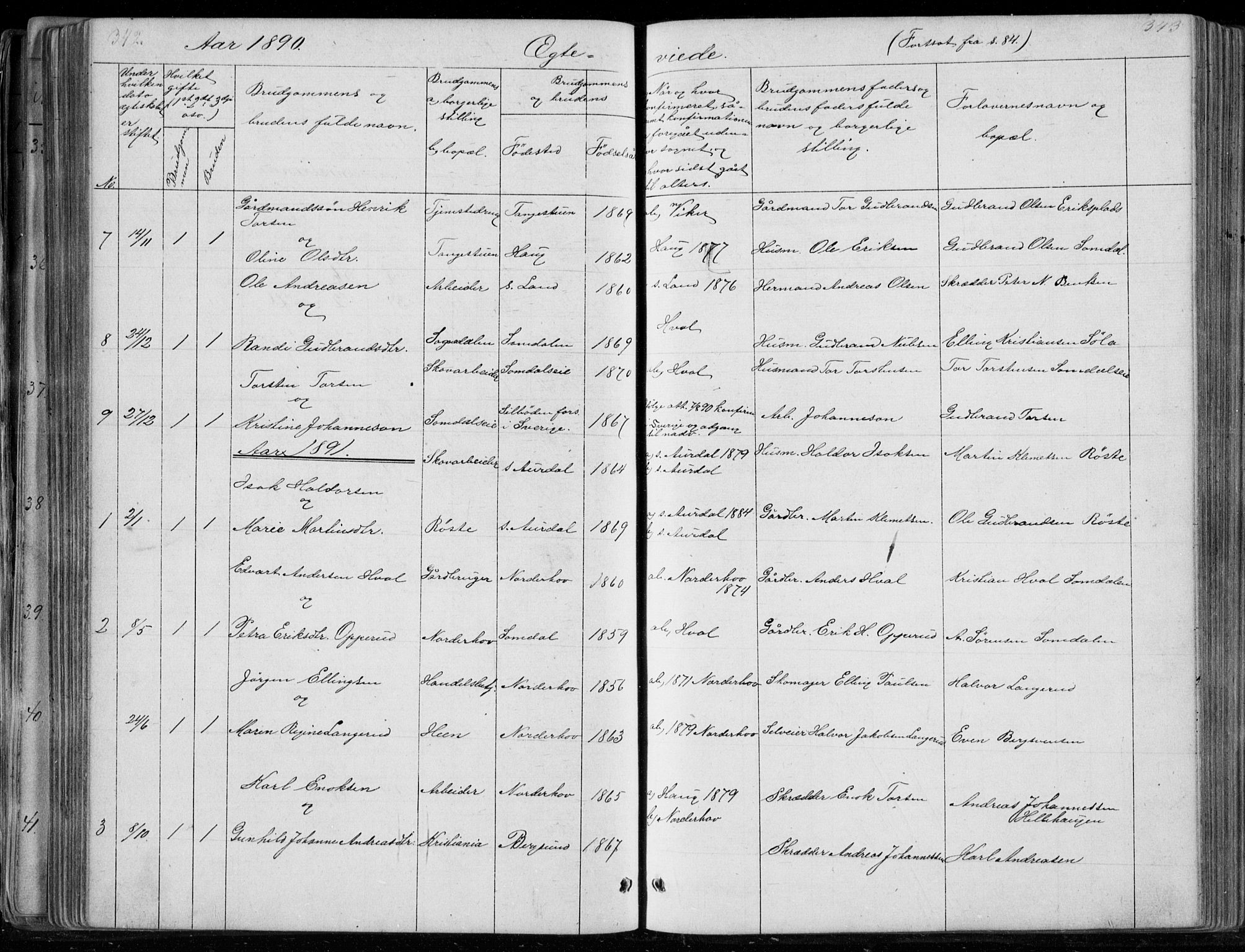 Ådal kirkebøker, SAKO/A-248/G/Gc/L0001: Parish register (copy) no. III 1, 1862-1898, p. 342-343