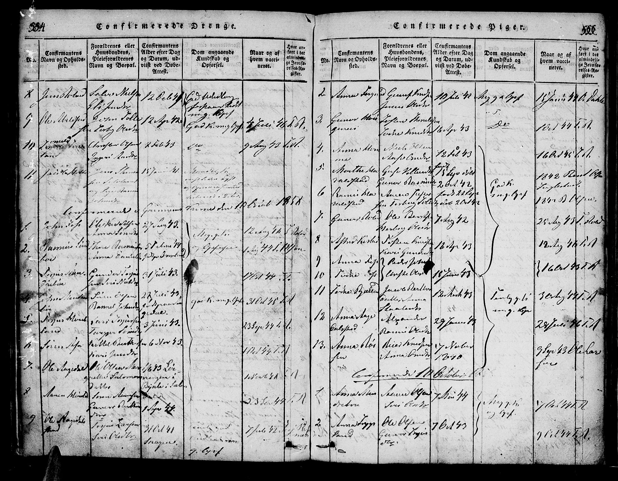 Bjelland sokneprestkontor, SAK/1111-0005/F/Fa/Faa/L0002: Parish register (official) no. A 2, 1816-1866, p. 554-555