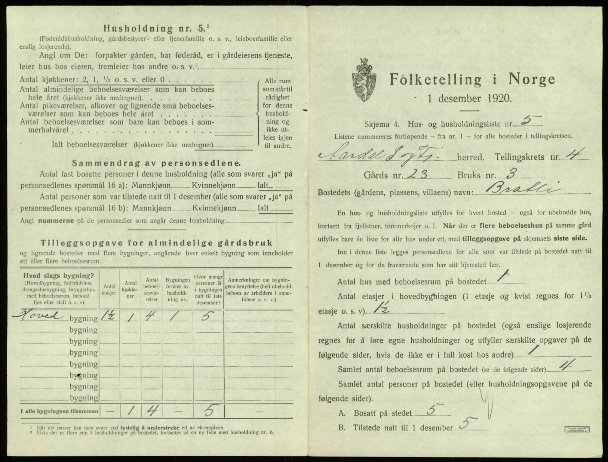 SAB, 1920 census for Årdal, 1920, p. 347