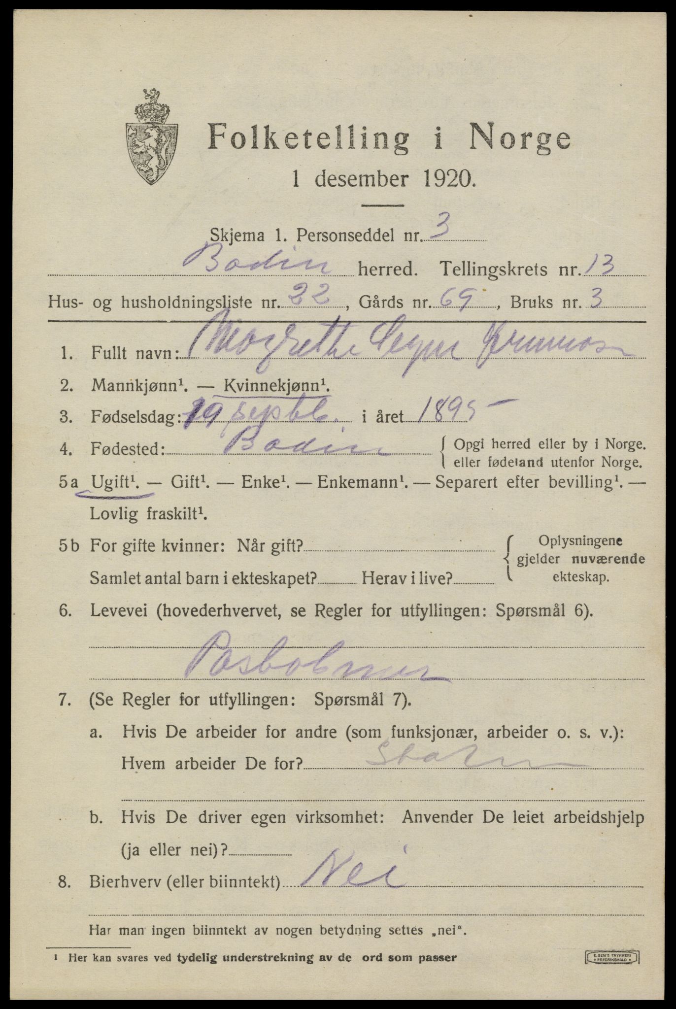 SAT, 1920 census for Bodin, 1920, p. 9592