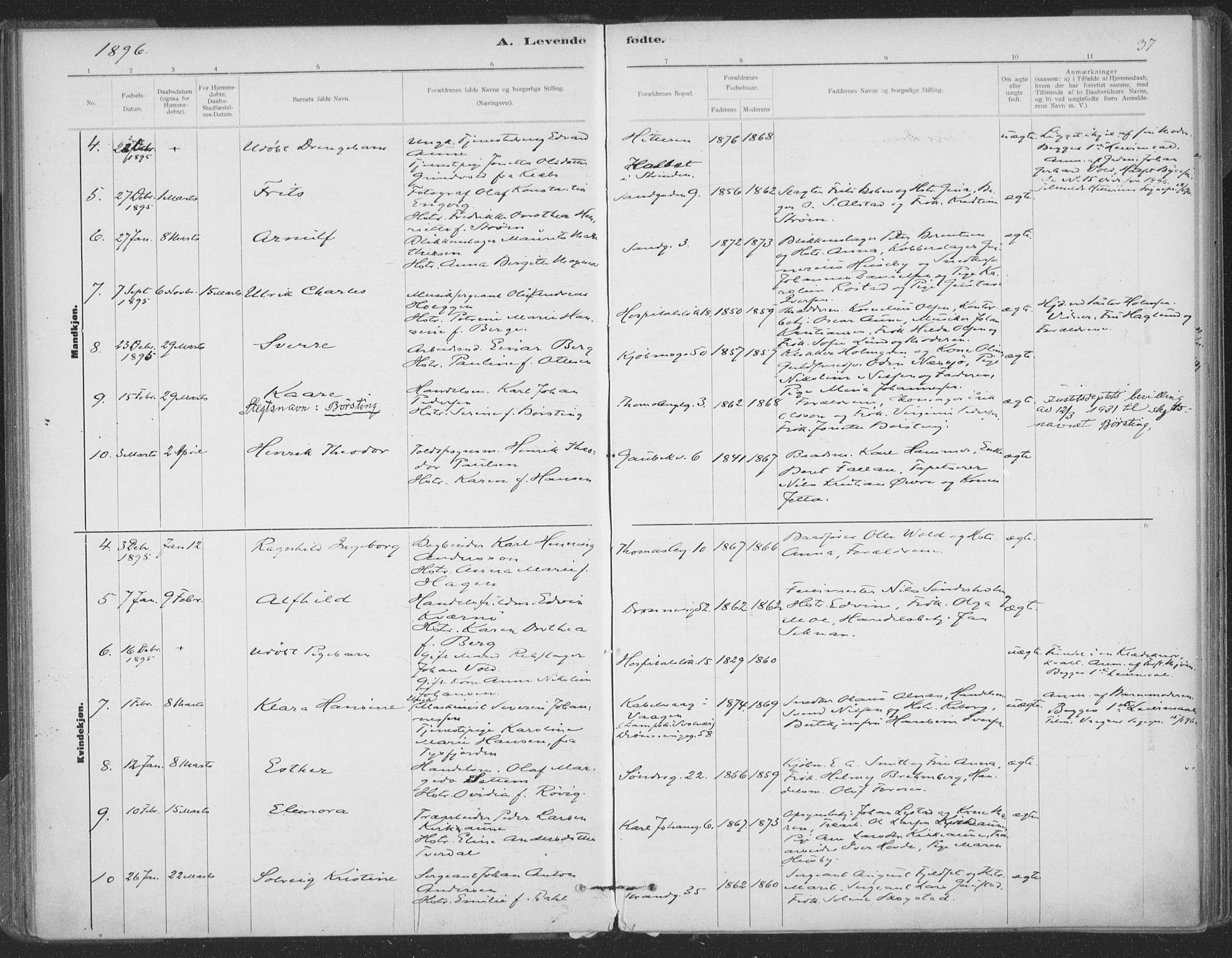 Ministerialprotokoller, klokkerbøker og fødselsregistre - Sør-Trøndelag, SAT/A-1456/602/L0122: Parish register (official) no. 602A20, 1892-1908, p. 37