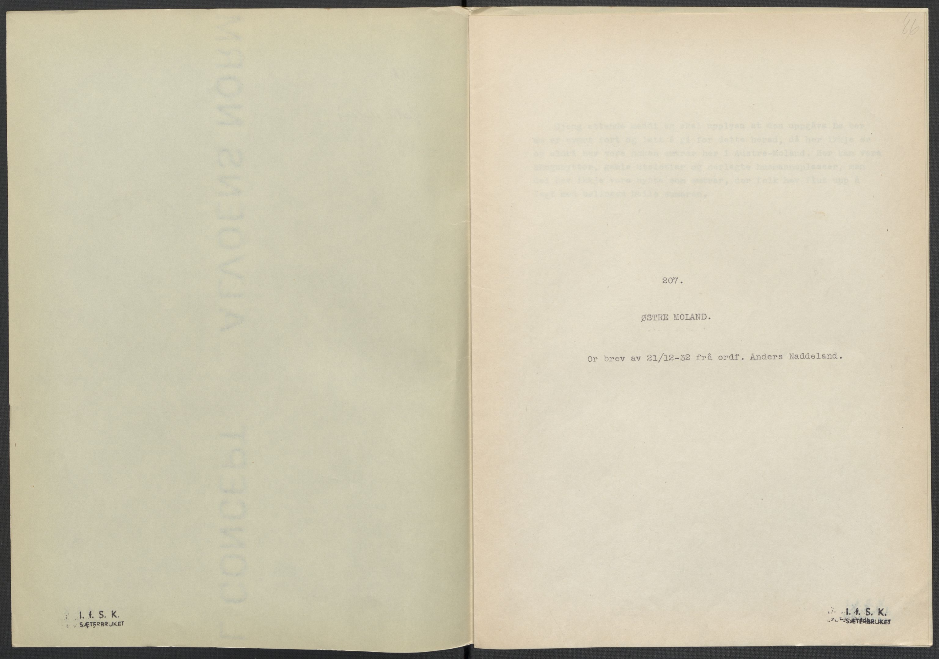 Instituttet for sammenlignende kulturforskning, AV/RA-PA-0424/F/Fc/L0008/0001: Eske B8: / Aust-Agder (perm XIX), 1932-1938, p. 86