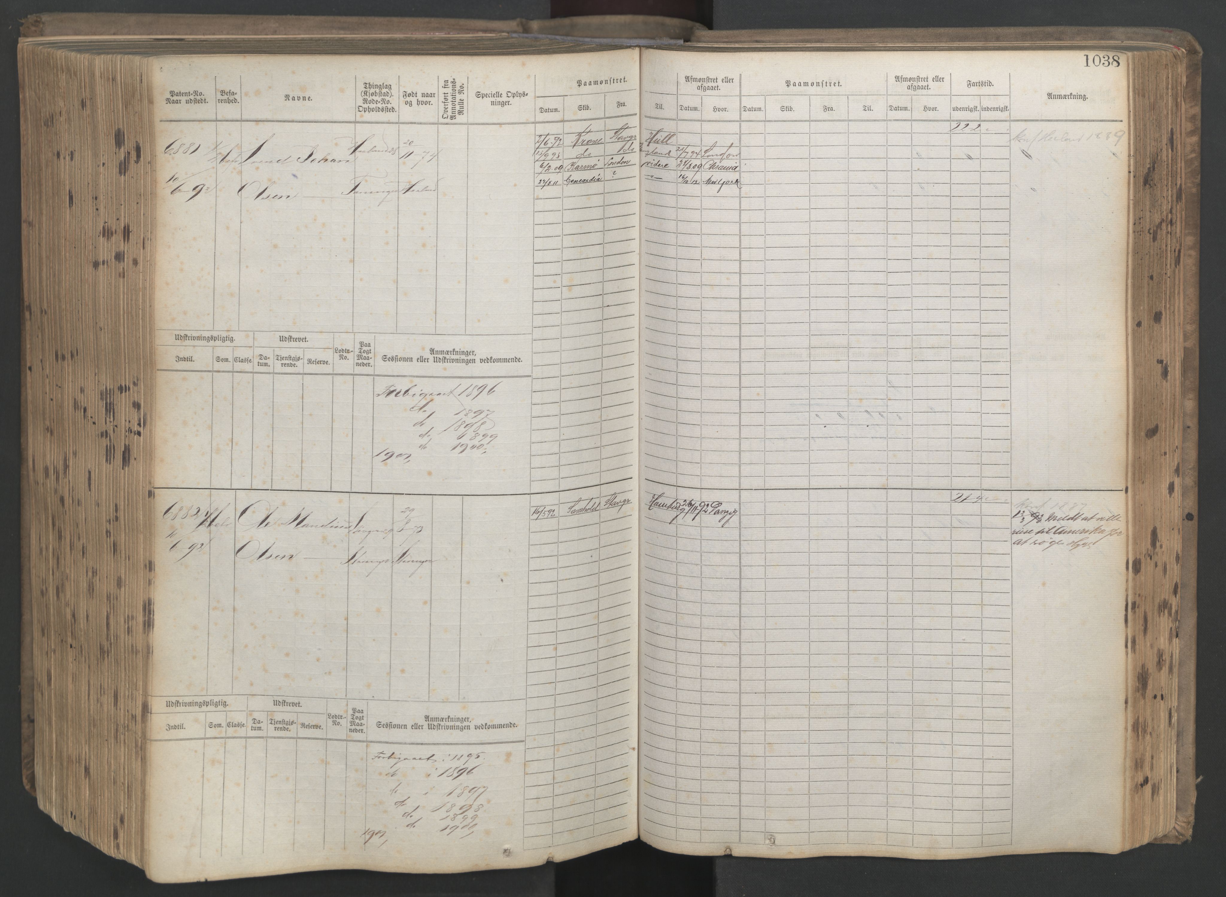 Stavanger sjømannskontor, AV/SAST-A-102006/F/Fb/Fbb/L0021: Sjøfartshovedrulle patnentnr. 6005-7204 (dublett), 1887, p. 443