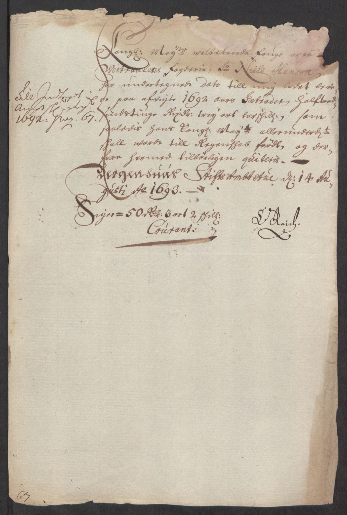 Rentekammeret inntil 1814, Reviderte regnskaper, Fogderegnskap, AV/RA-EA-4092/R67/L4676: Fogderegnskap Vesterålen, Andenes og Lofoten, 1691-1693, p. 221