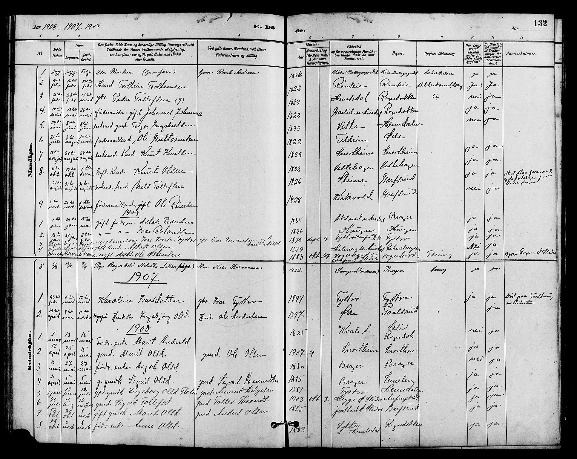 Vestre Slidre prestekontor, SAH/PREST-136/H/Ha/Hab/L0005: Parish register (copy) no. 5, 1881-1913, p. 132