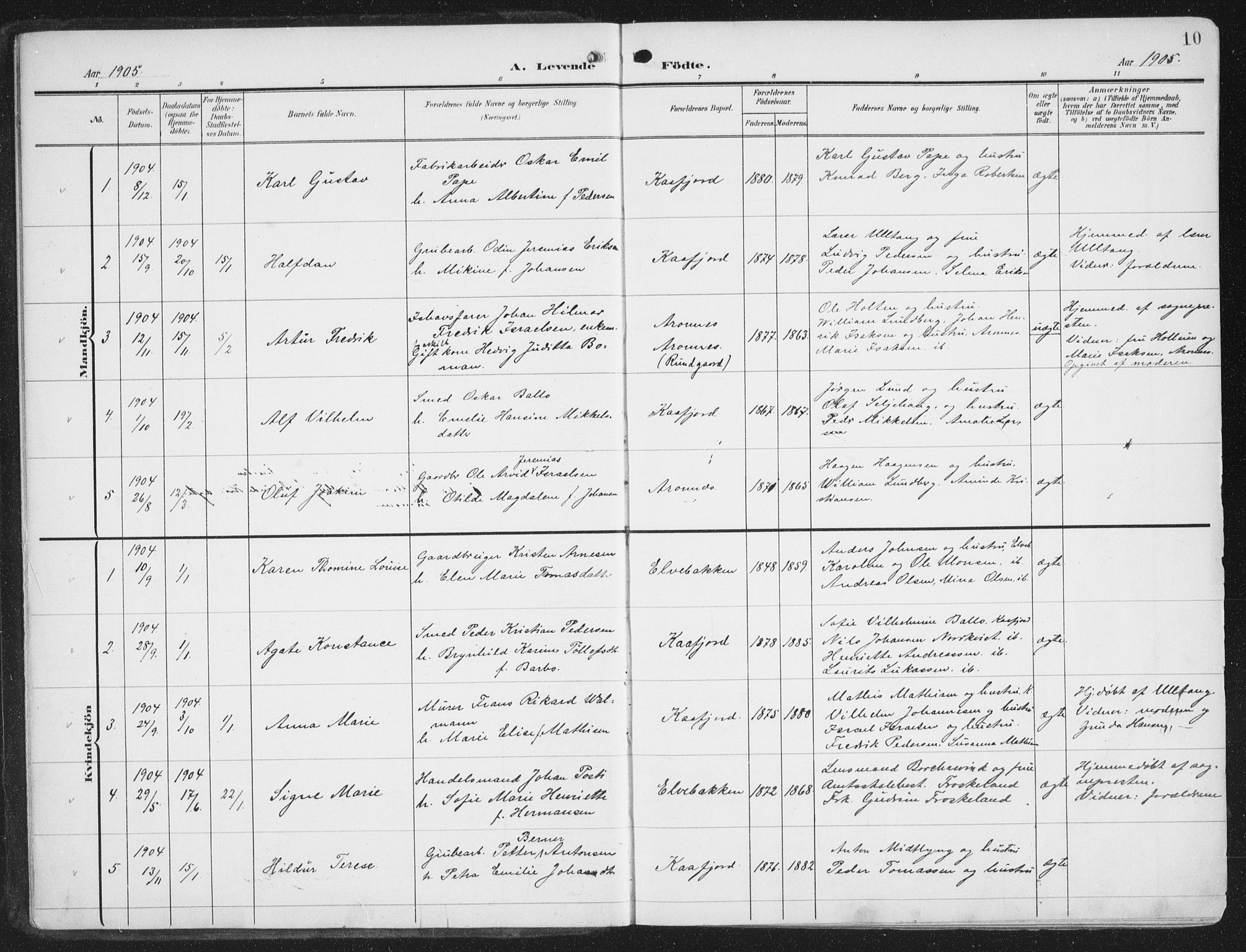 Alta sokneprestkontor, SATØ/S-1338/H/Ha/L0005.kirke: Parish register (official) no. 5, 1904-1918, p. 10