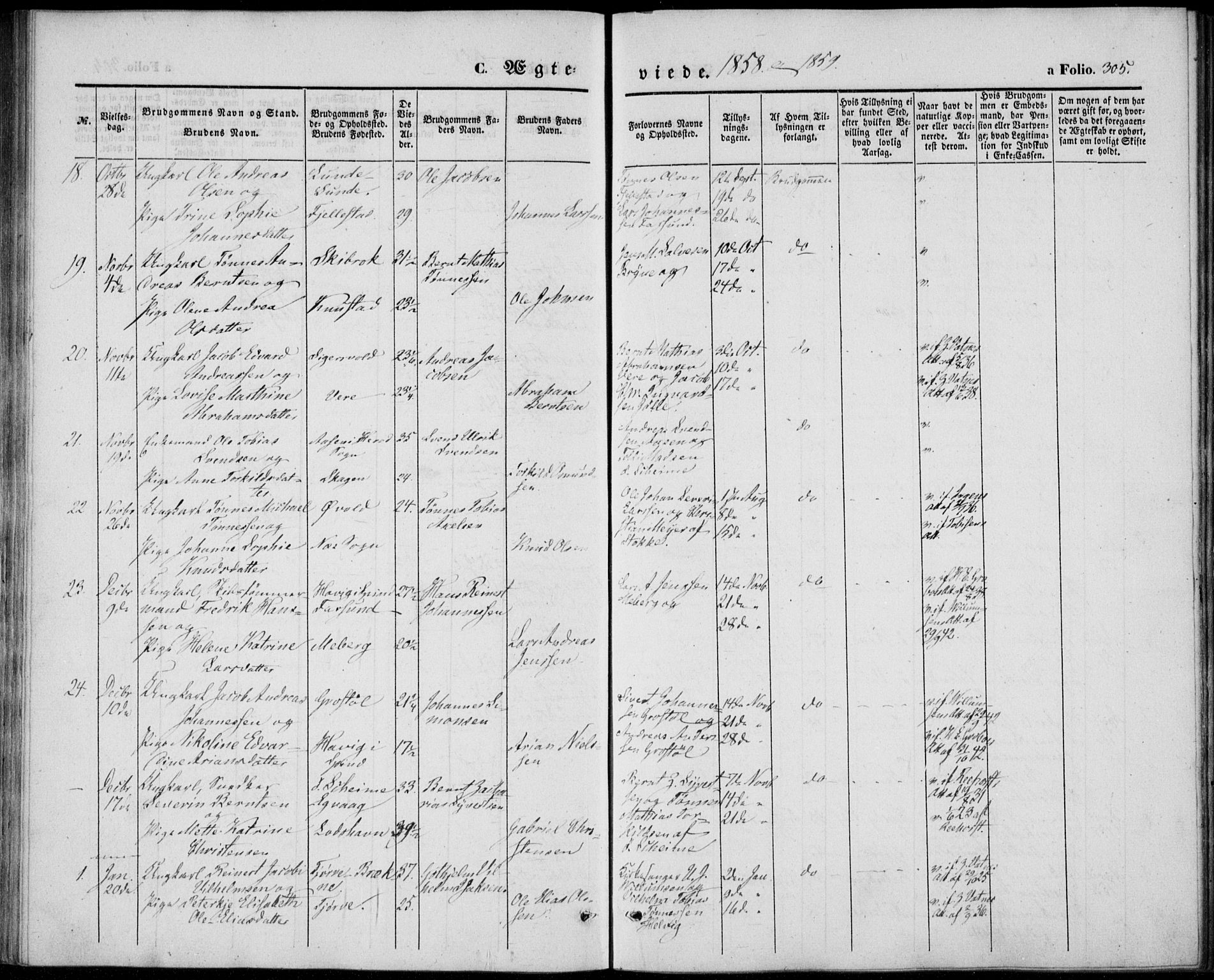 Lista sokneprestkontor, AV/SAK-1111-0027/F/Fb/L0002: Parish register (copy) no. B 2, 1847-1862, p. 305