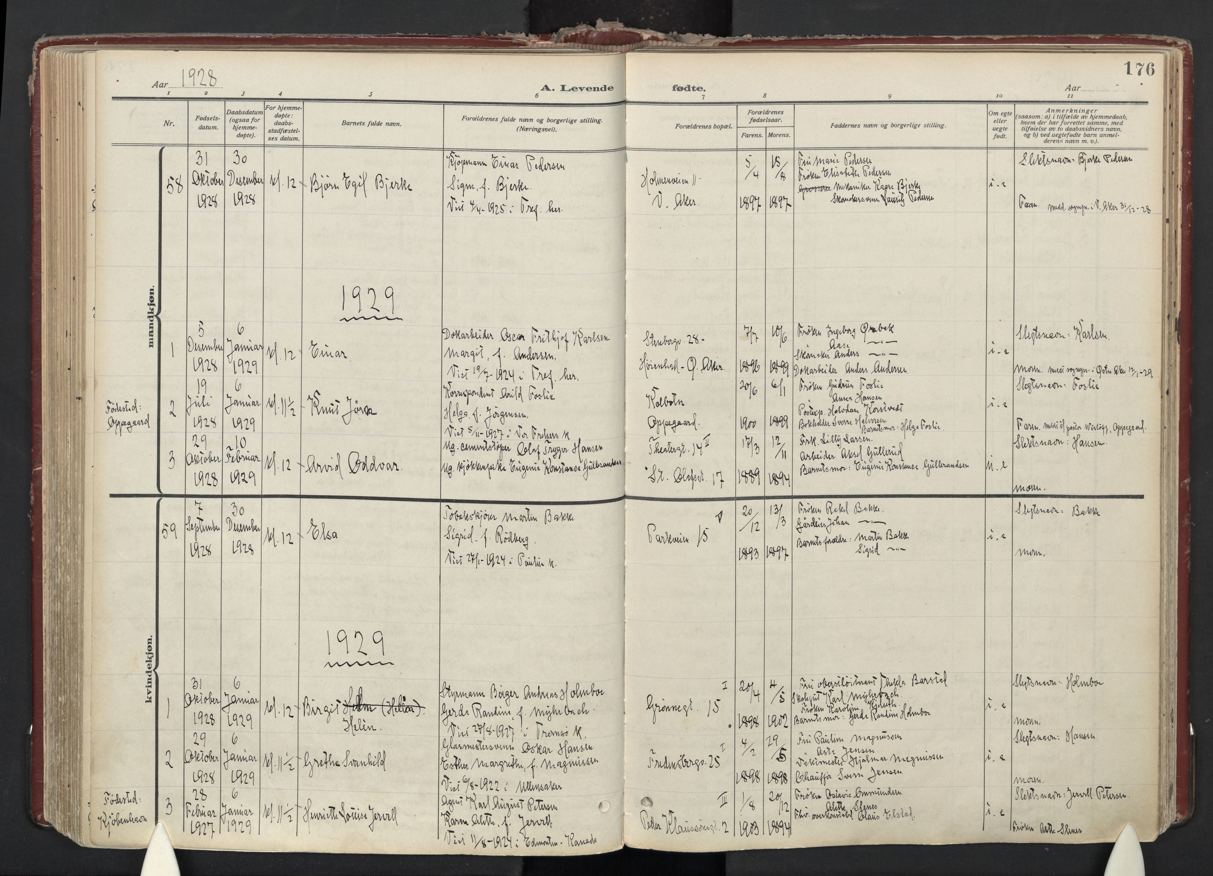 Trefoldighet prestekontor Kirkebøker, AV/SAO-A-10882/F/Fa/L0008: Parish register (official) no. I 8, 1914-1940, p. 176