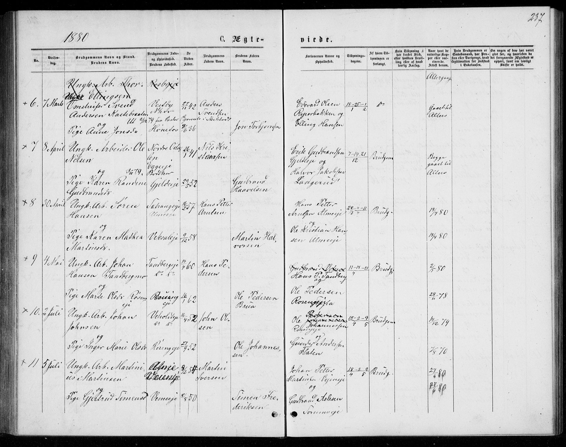 Norderhov kirkebøker, SAKO/A-237/G/Ga/L0007: Parish register (copy) no. I 7, 1877-1887, p. 237