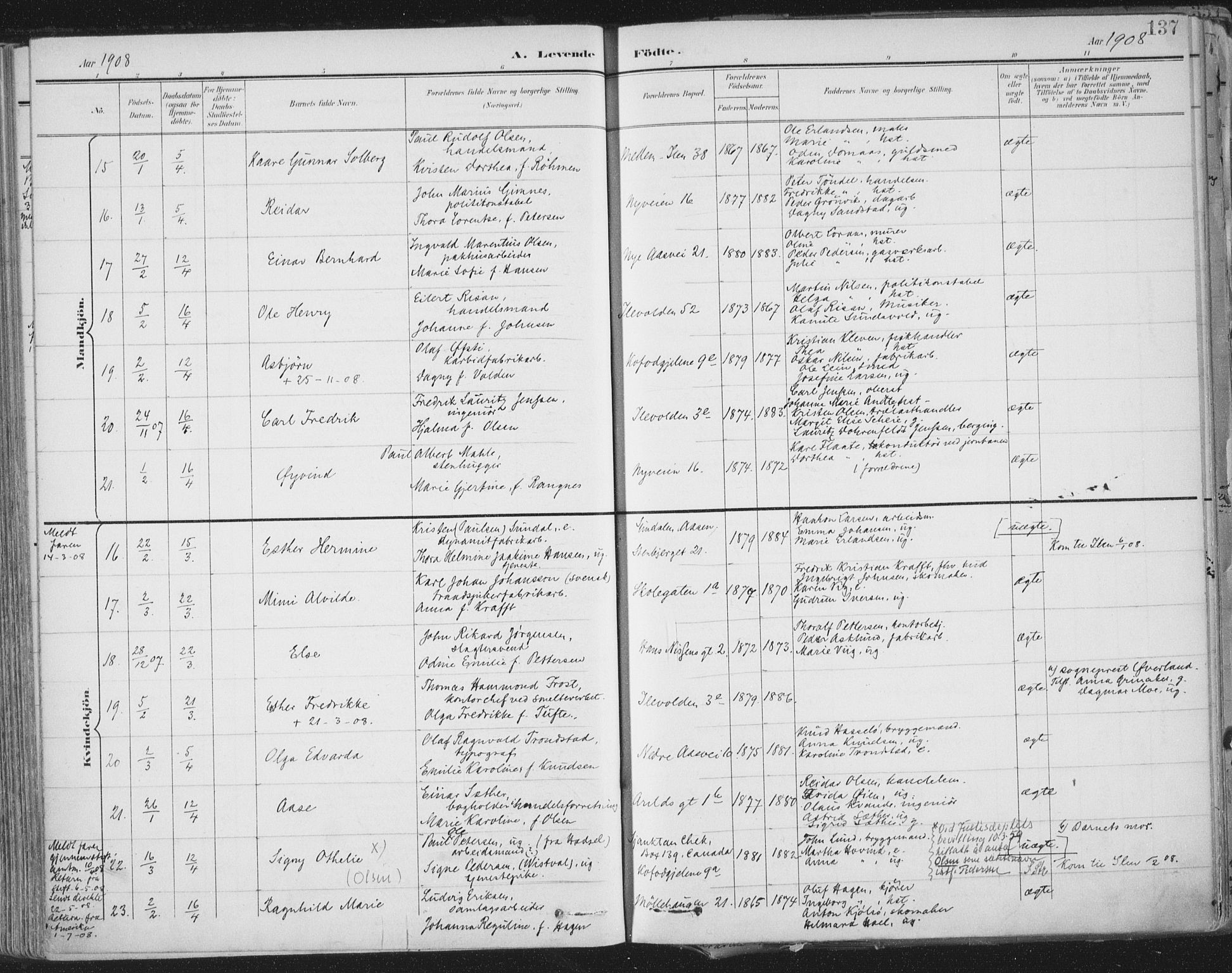 Ministerialprotokoller, klokkerbøker og fødselsregistre - Sør-Trøndelag, AV/SAT-A-1456/603/L0167: Parish register (official) no. 603A06, 1896-1932, p. 137