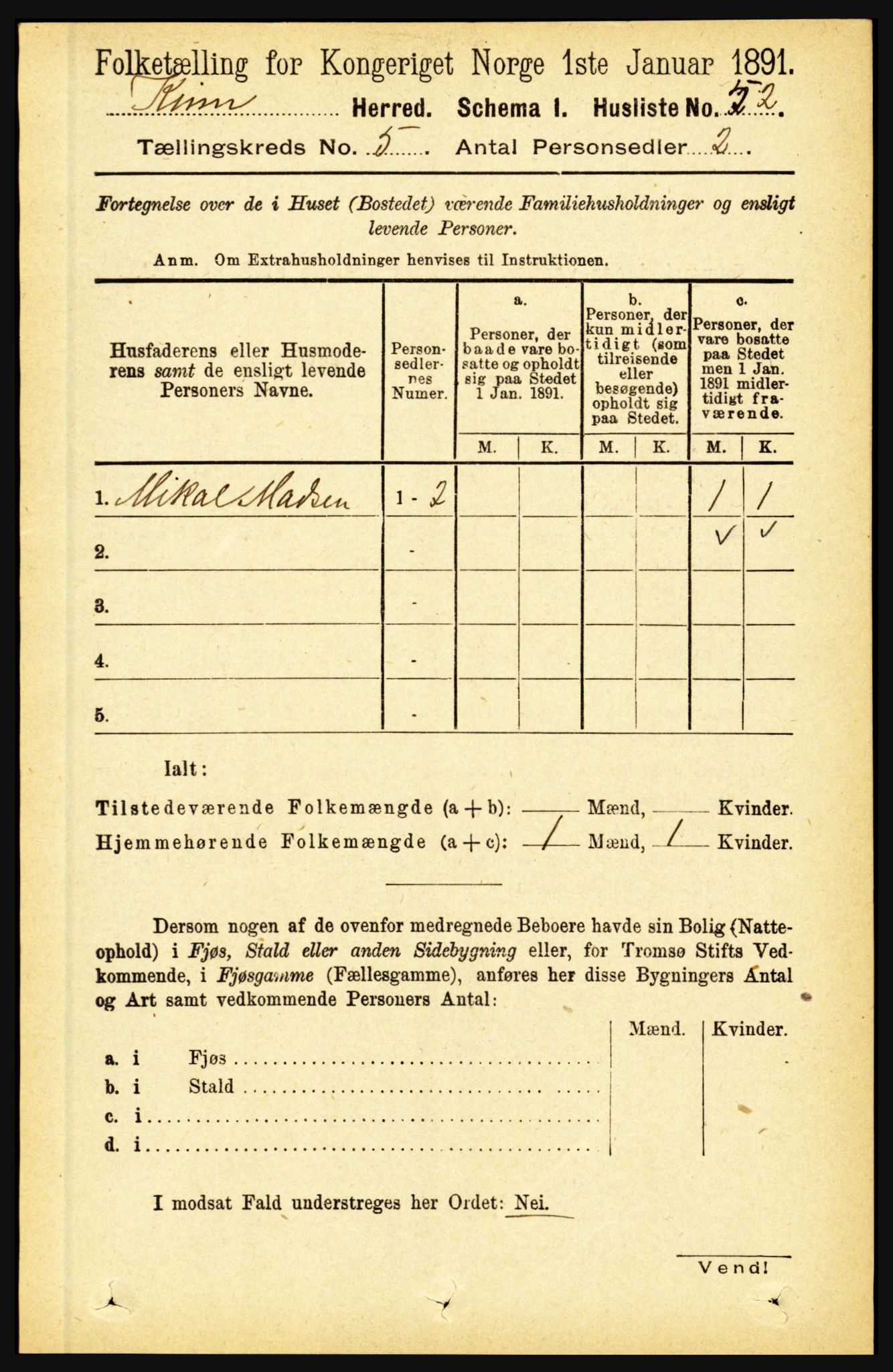 RA, 1891 census for 1437 Kinn, 1891, p. 1791